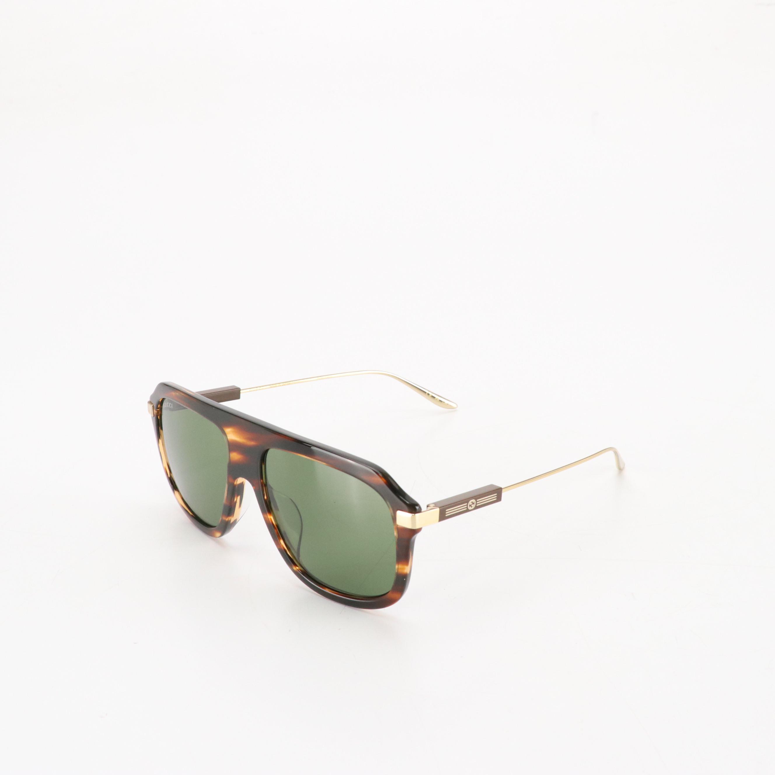 Gucci GG1309S 007 Green Lens Havana Sunglasses in Case