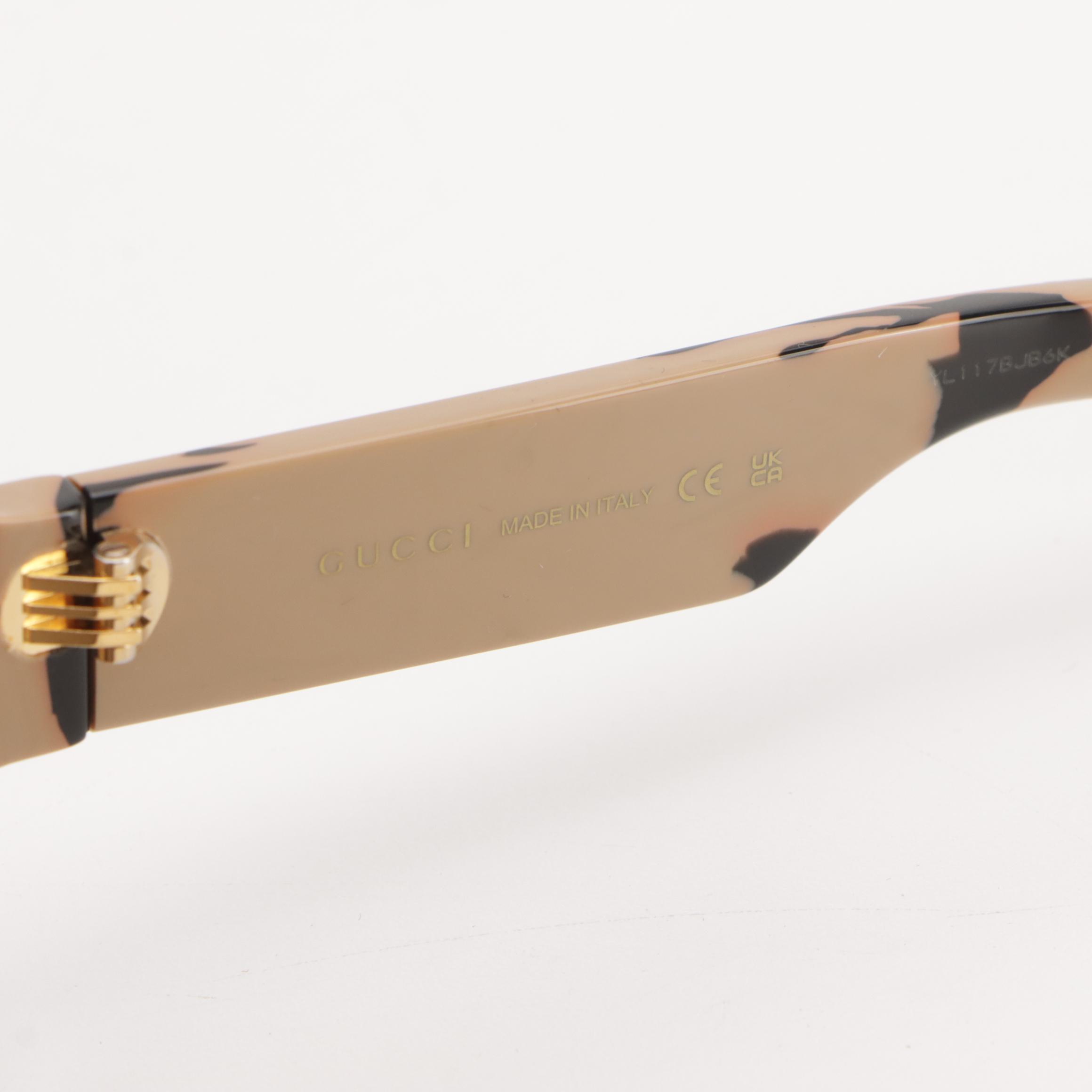 Gucci GG1296S Rectangular Modified Cat Eye Spotted Havana Sunglasses With Case