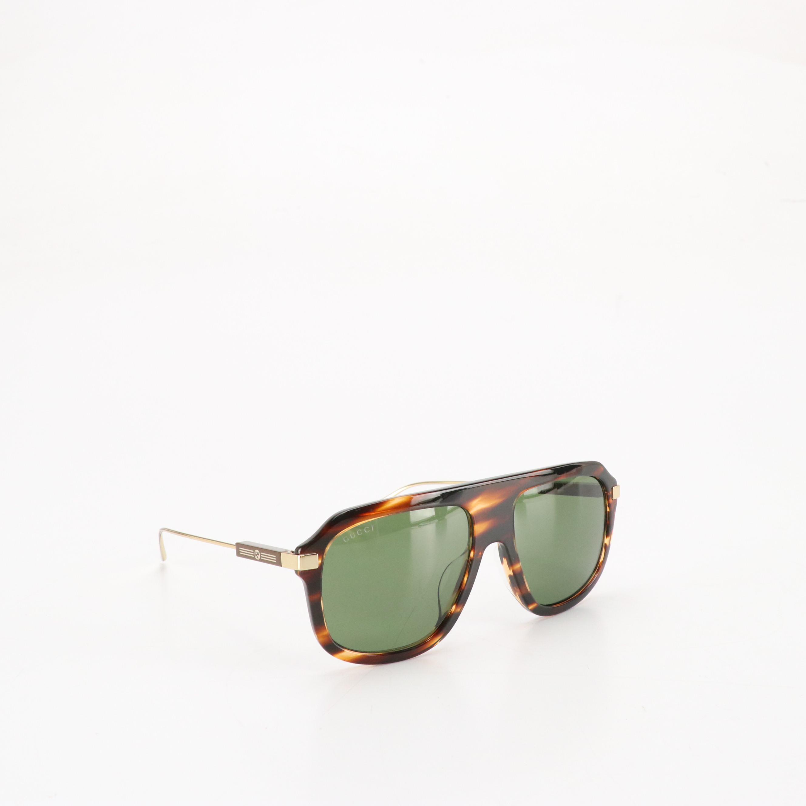 Gucci GG1309S 007 Green Lens Havana Sunglasses in Case