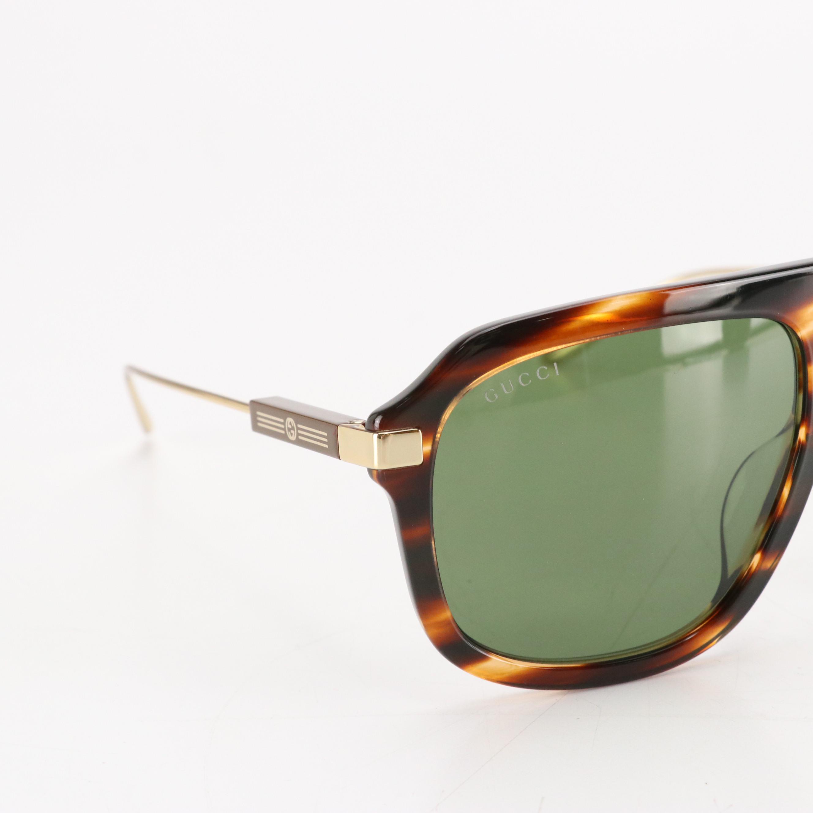 Gucci GG1309S 007 Green Lens Havana Sunglasses in Case