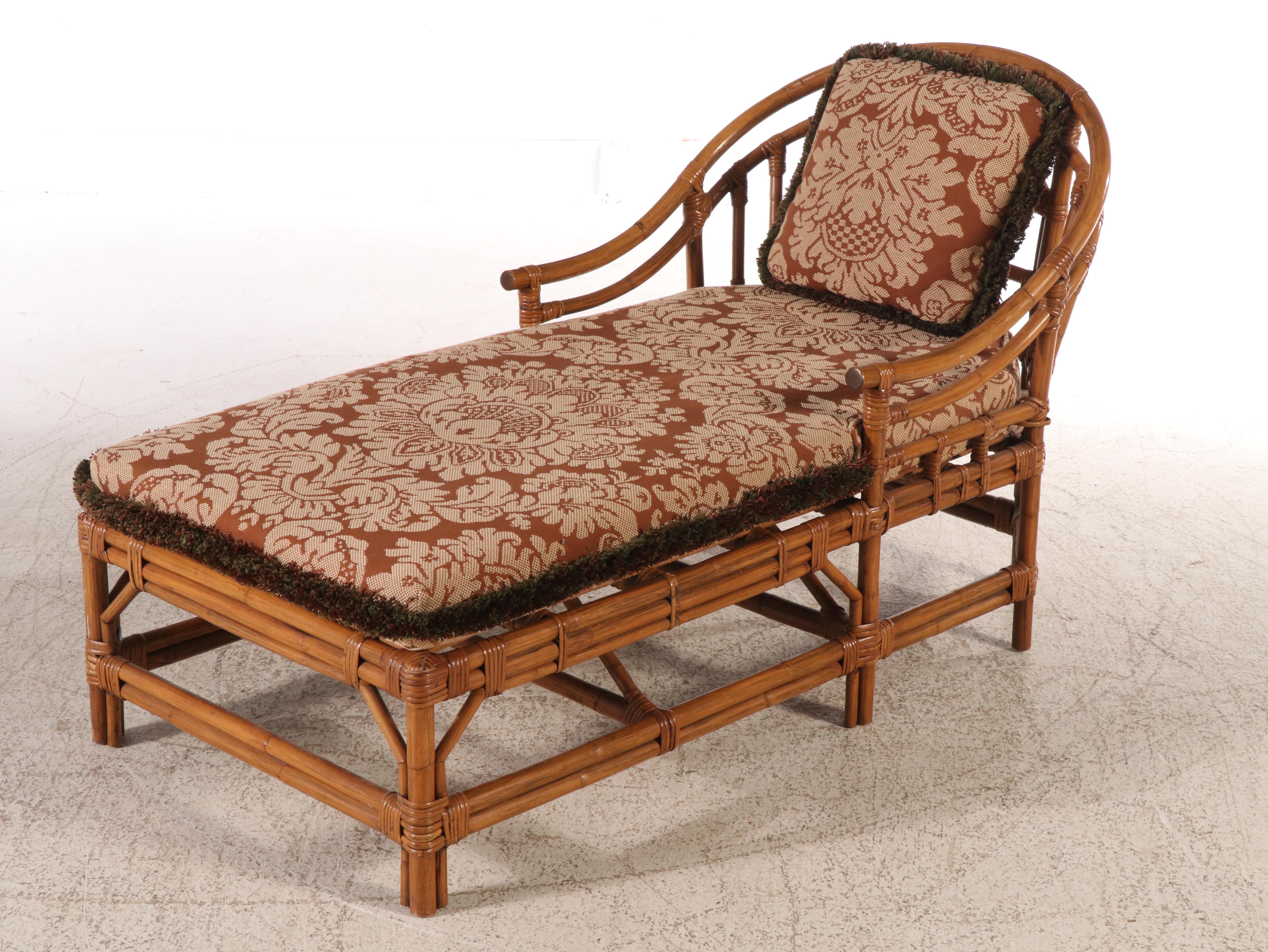 Rattan Chaise Lounge and Glass Top Coffee Table, Late 20th Century