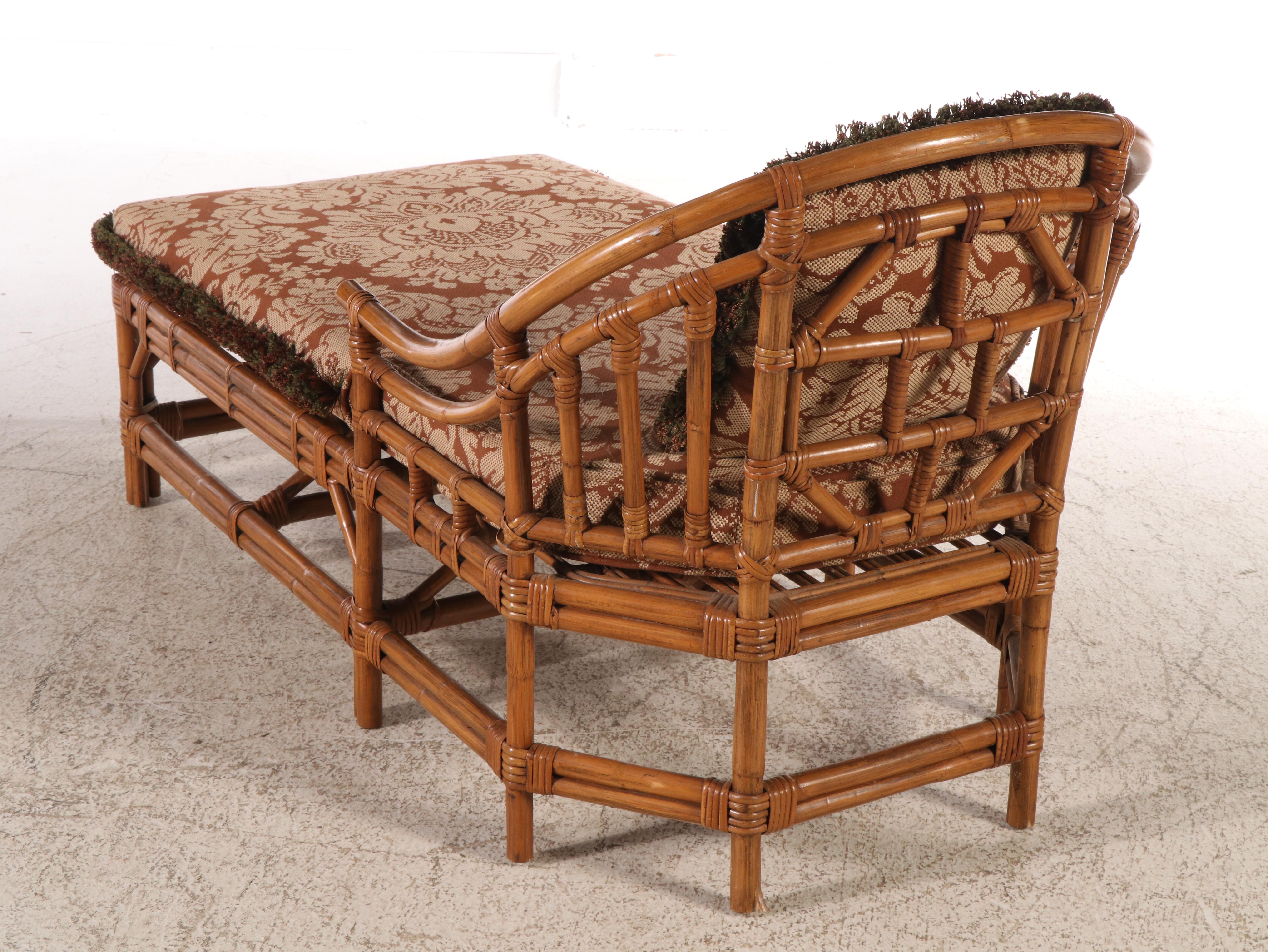 Rattan Chaise Lounge and Glass Top Coffee Table, Late 20th Century