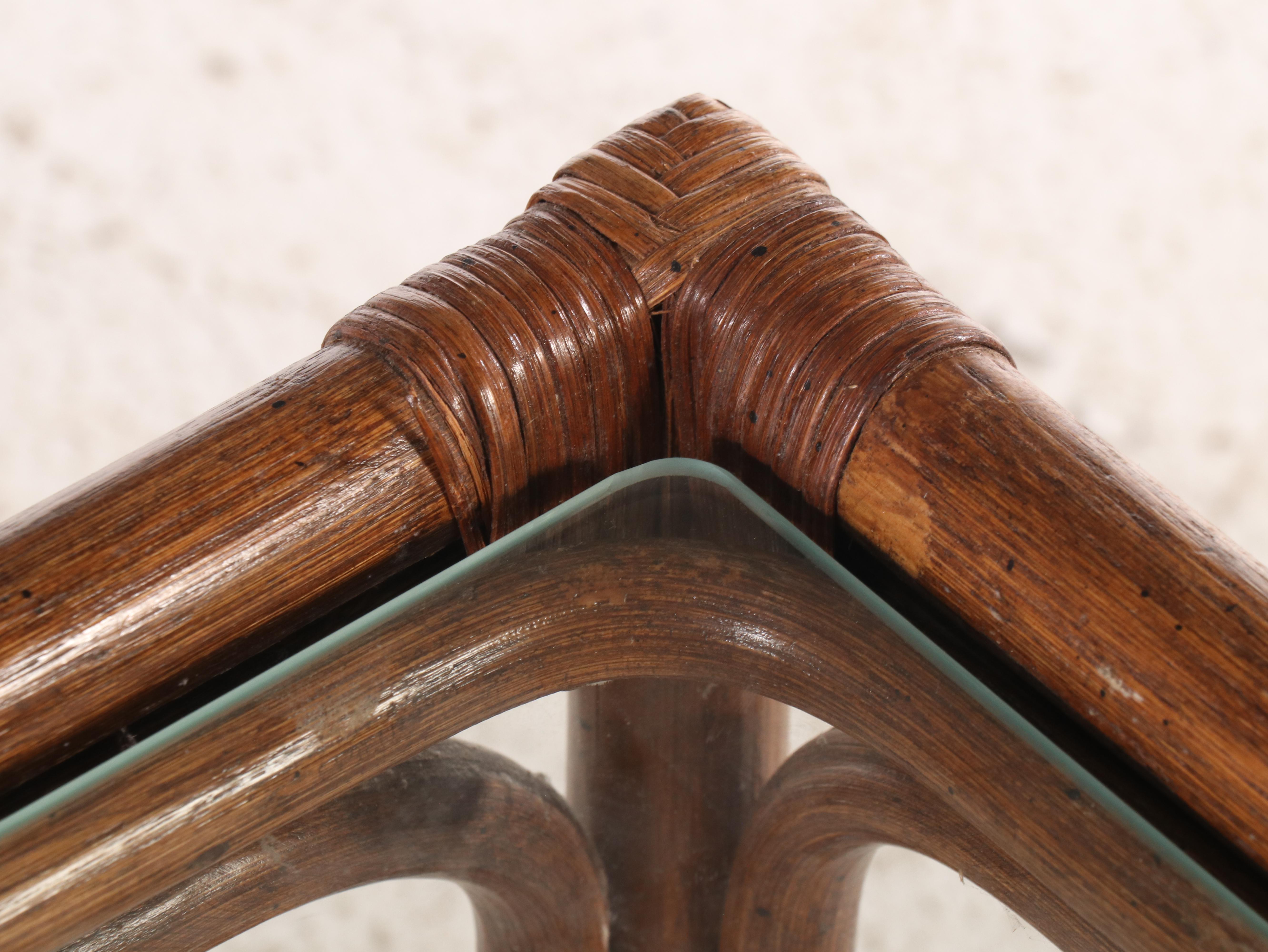 Rattan Chaise Lounge and Glass Top Coffee Table, Late 20th Century