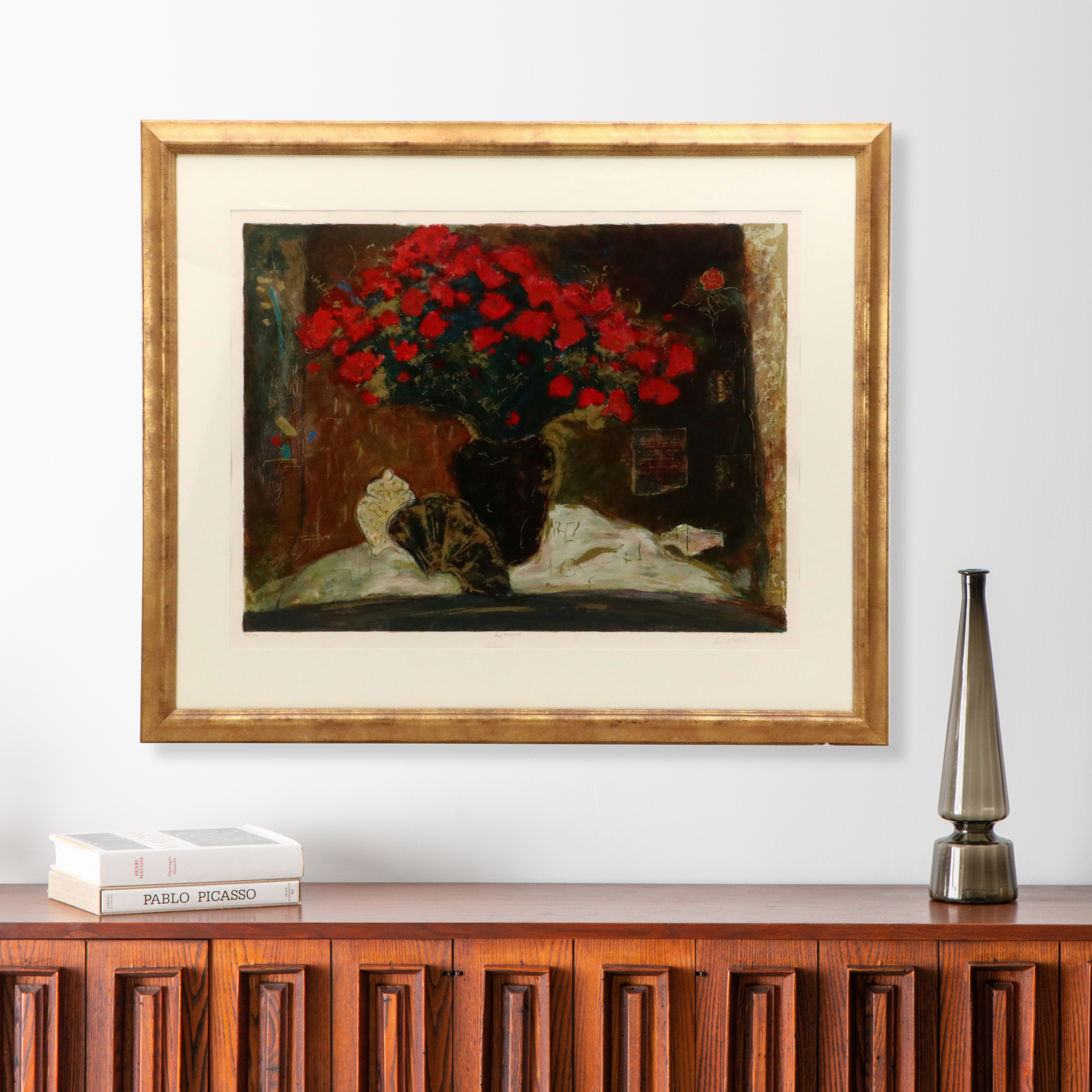 Roy Fairchild Woodard Serigraph "Red Flowers," Circa 1990