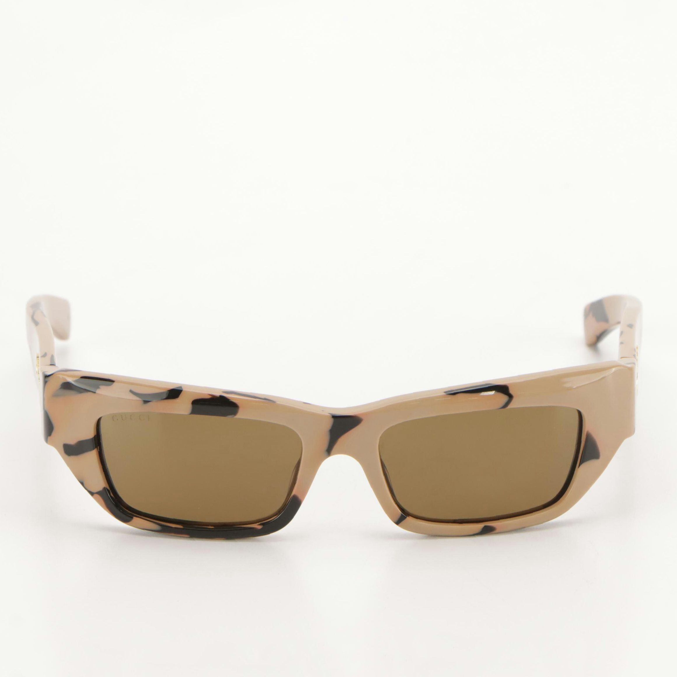 Gucci GG1296S Rectangular Modified Cat Eye Spotted Havana Sunglasses With Case