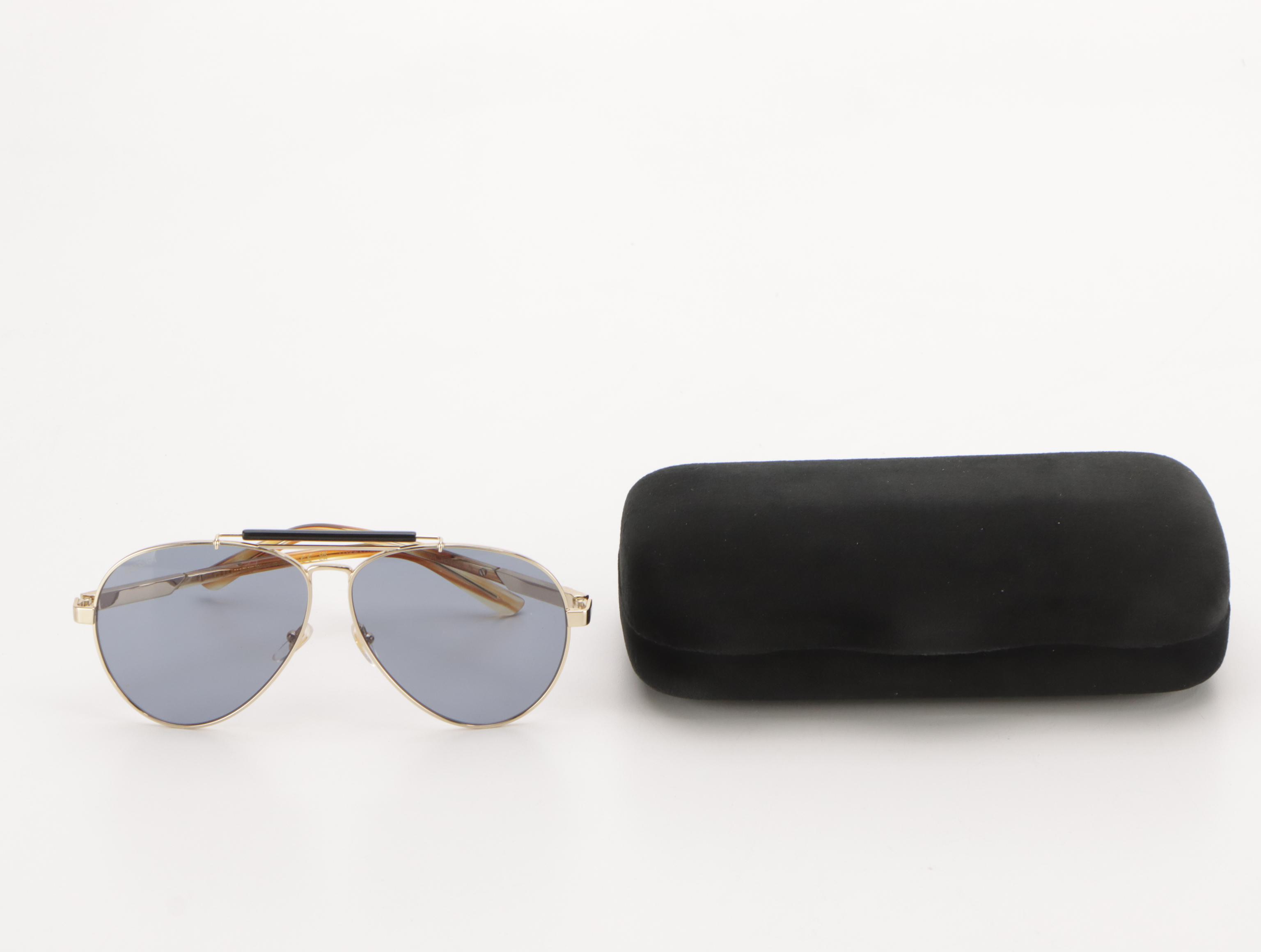 Gucci GG1287S 004 Gold Tone Aviator Sunglasses, With Case