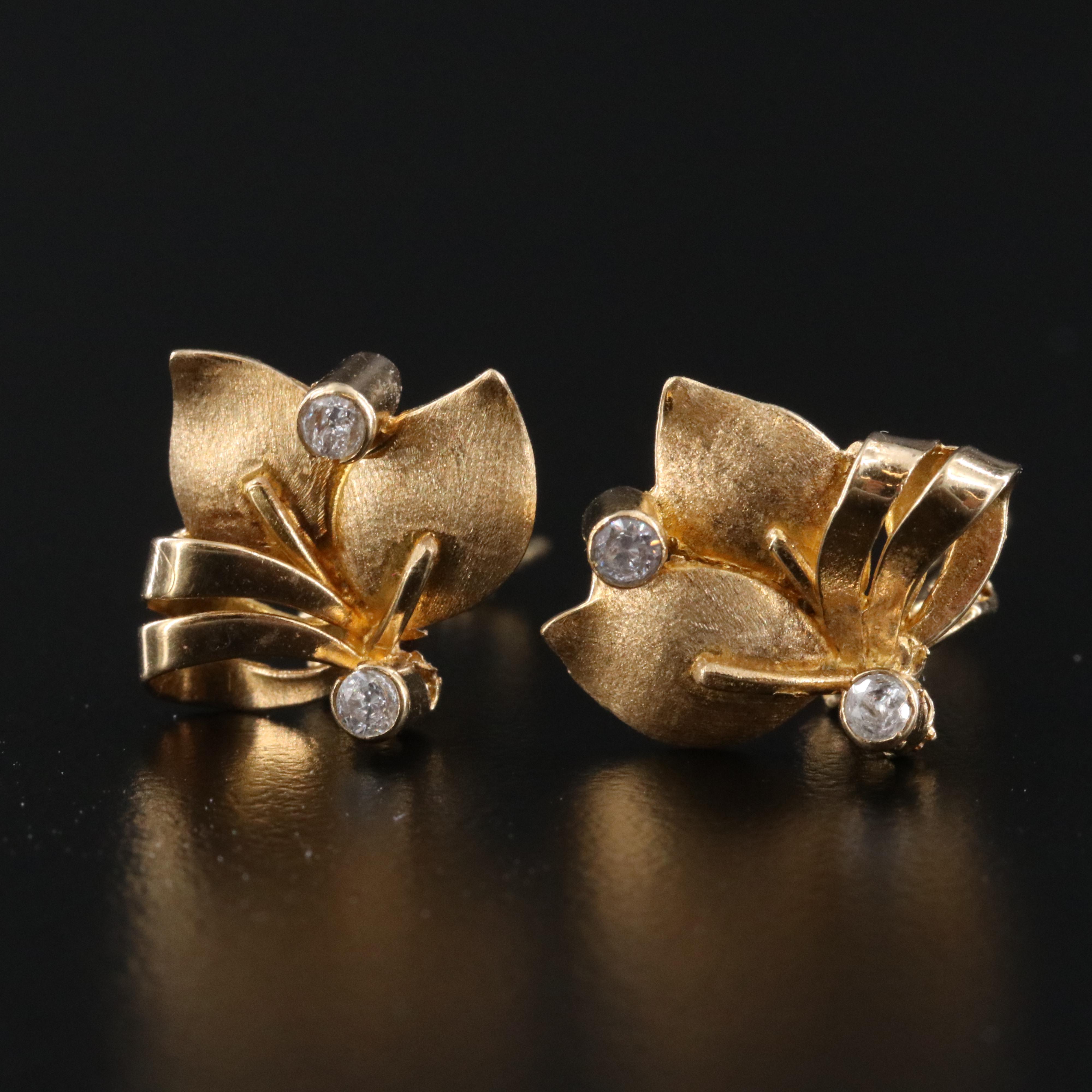 14K Leaf Clip Earrings