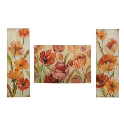 Impressionist Giclée Triptych of Warm Colored and Expressive Tulips, 2013 Impressionist Giclée Triptych of Warm Colored and Expressive Tulips, 2013