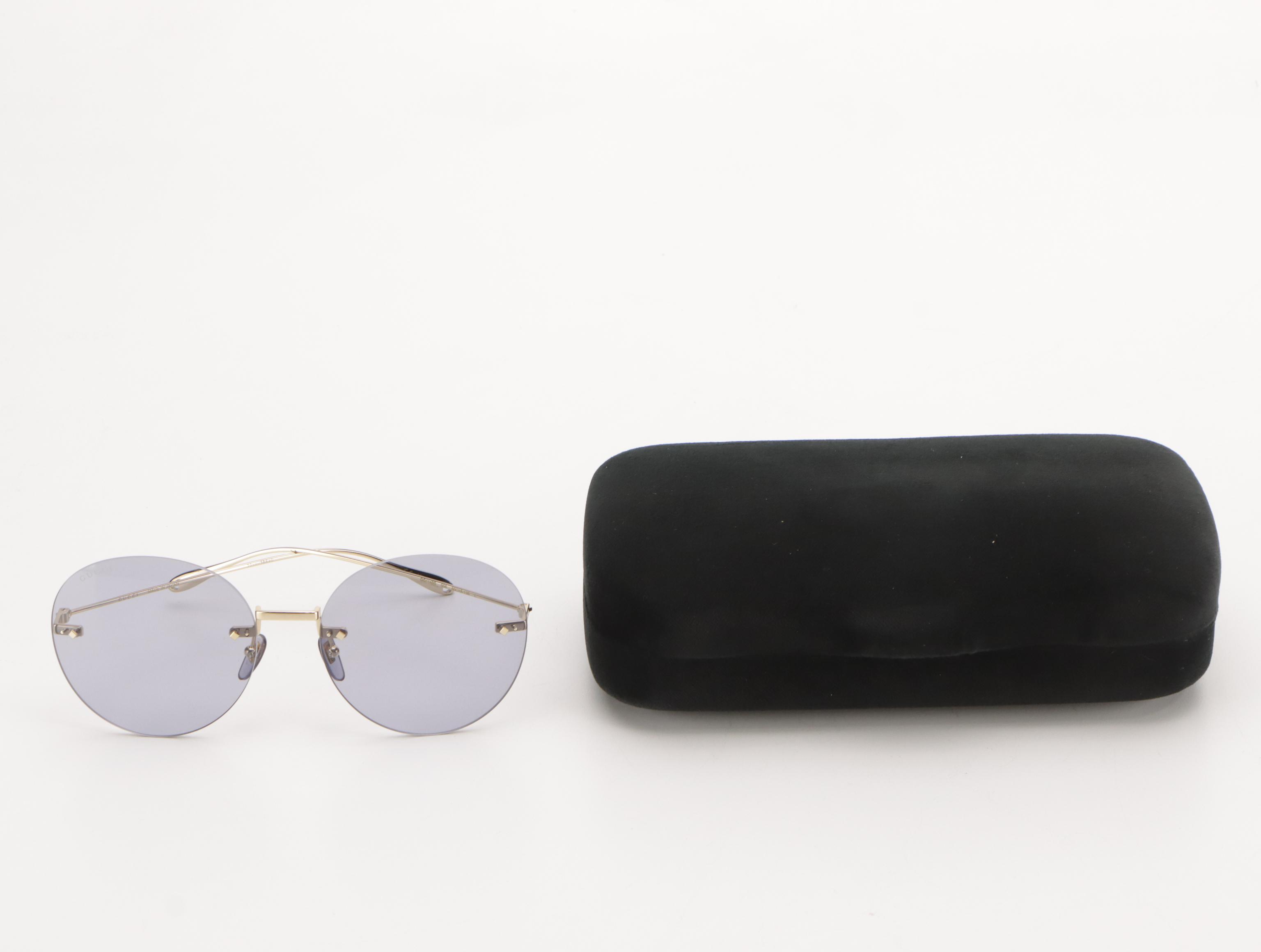 Gucci GG1149S 006 Round Rimless Violet Lens Sunglasses in Case