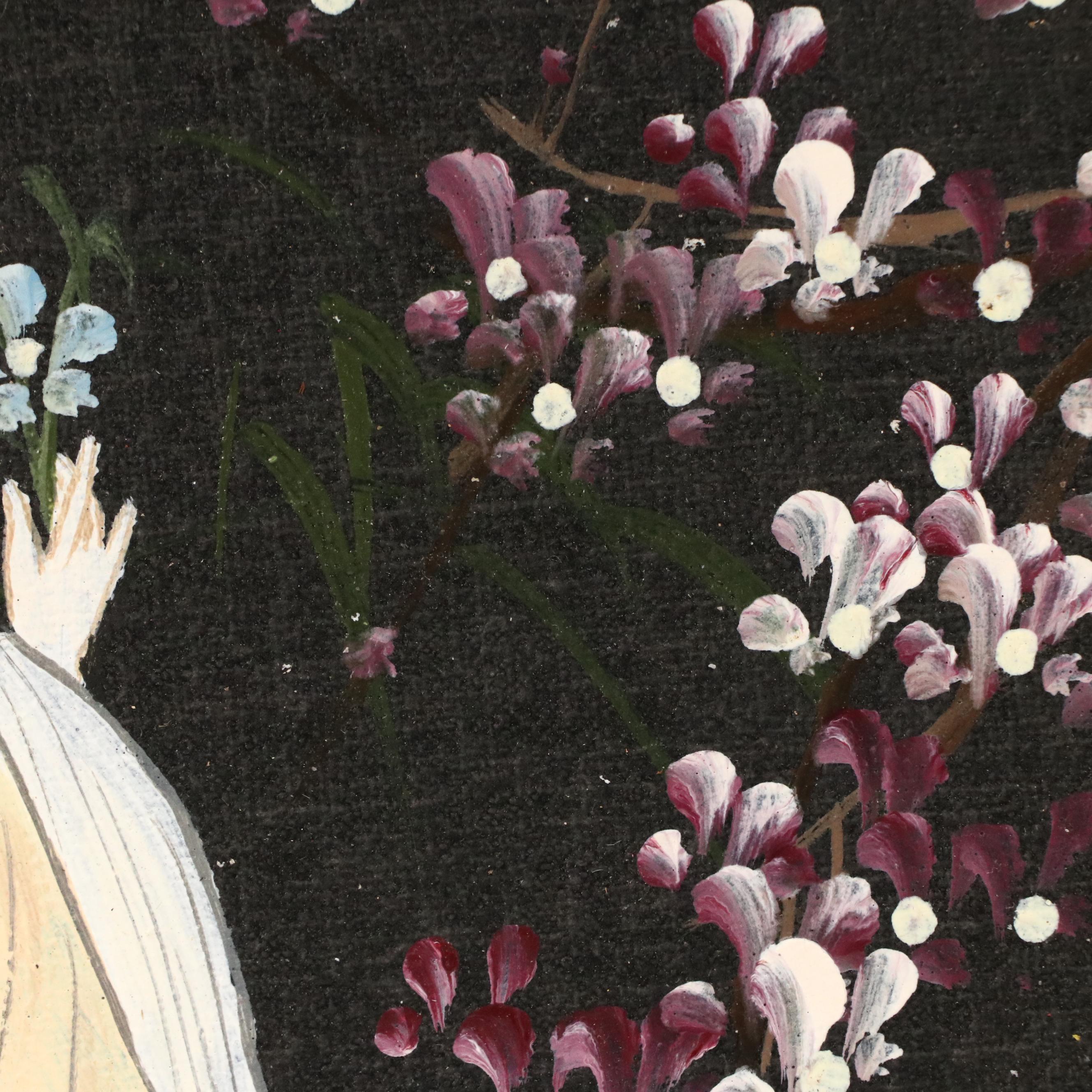 East Asian Acrylic Paintings of Women Wandering Amidst Flowers, 20th Century