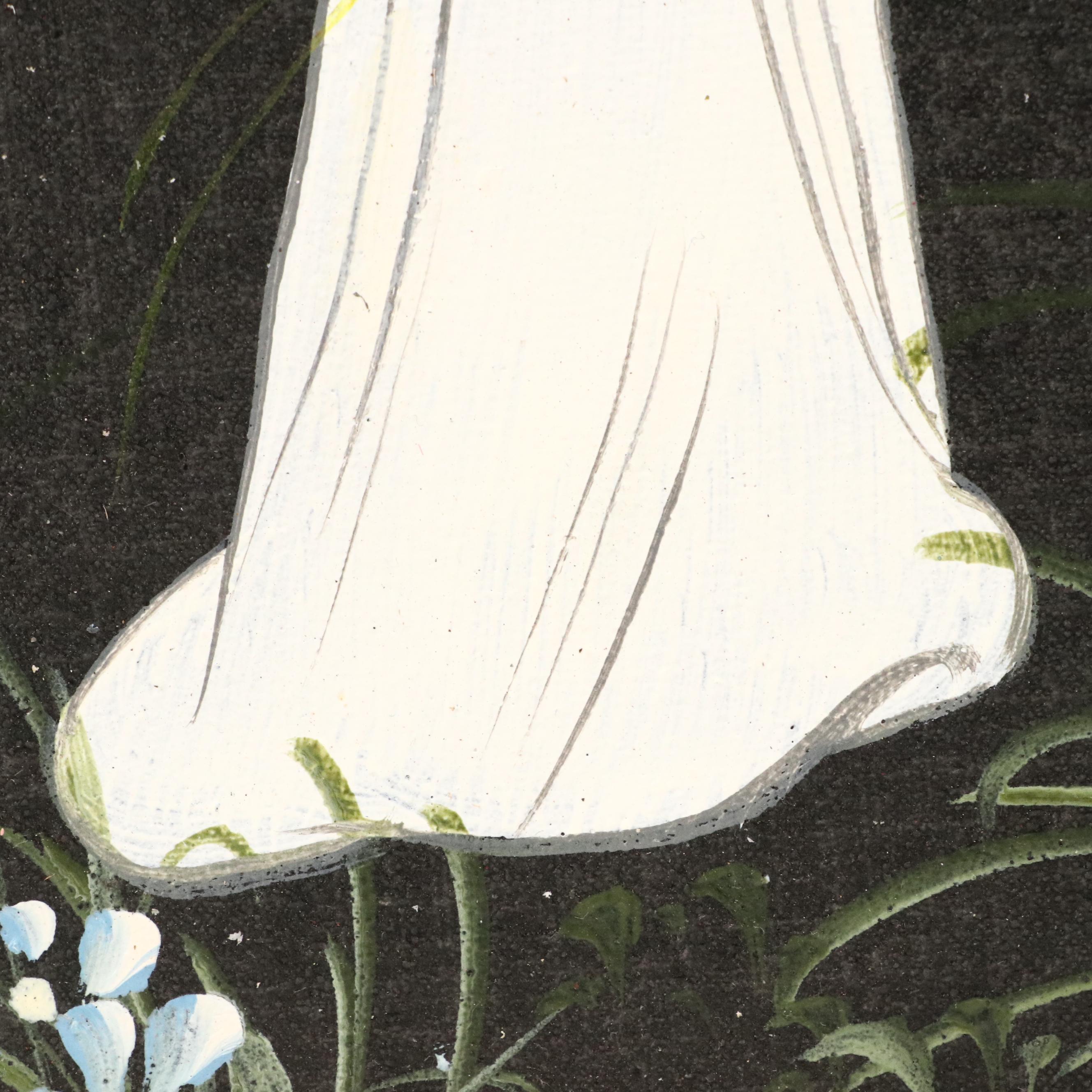 East Asian Acrylic Paintings of Women Wandering Amidst Flowers, 20th Century