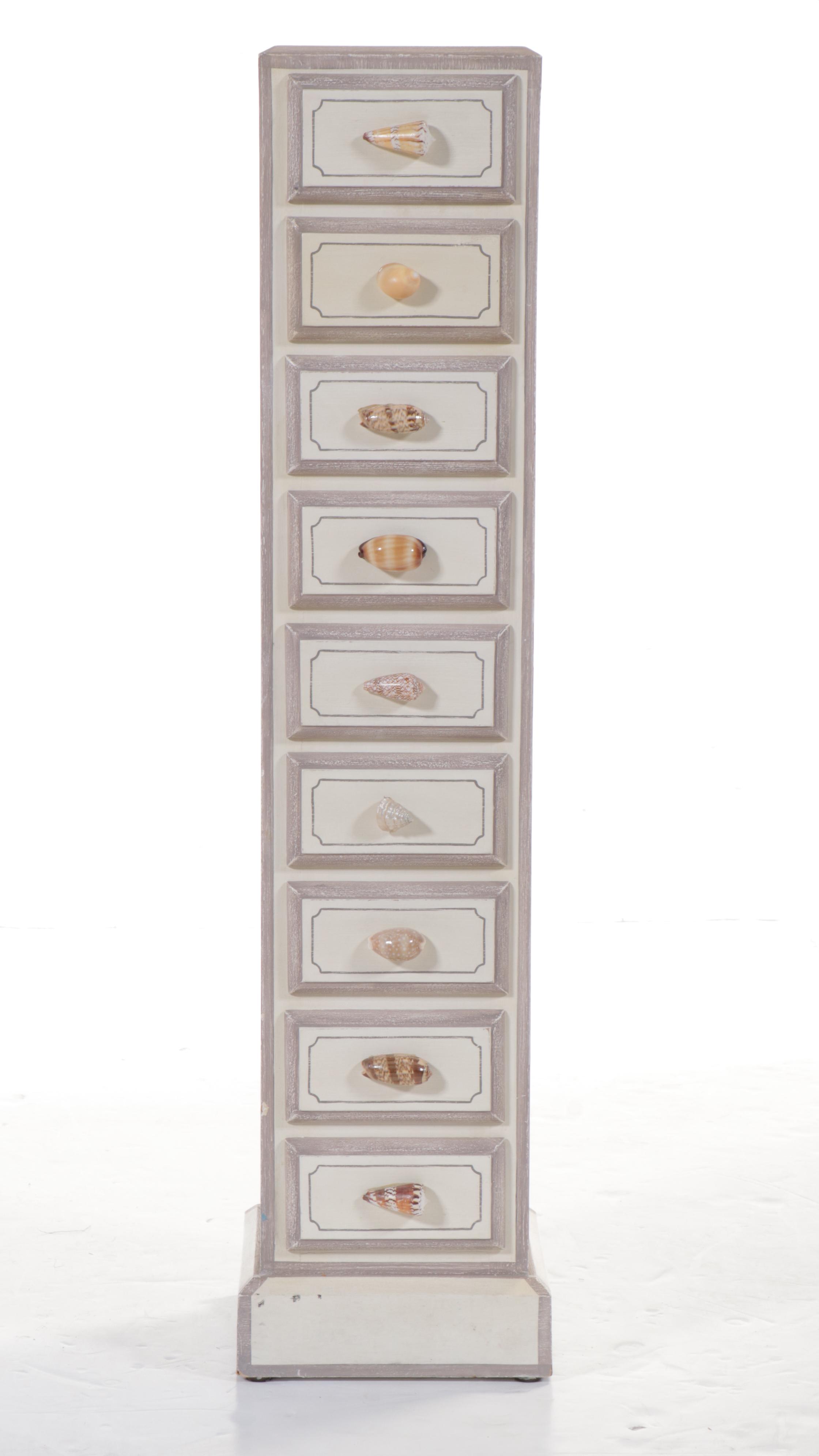 Maitland-Smith Seashell Handled and Painted Narrow Chest of Drawers
