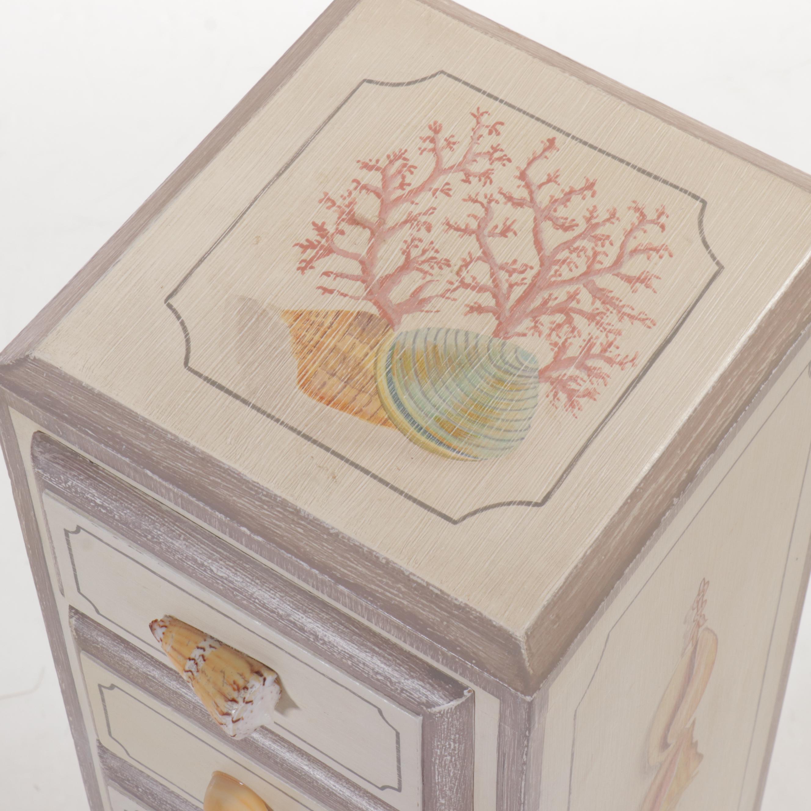 Maitland-Smith Seashell Handled and Painted Narrow Chest of Drawers