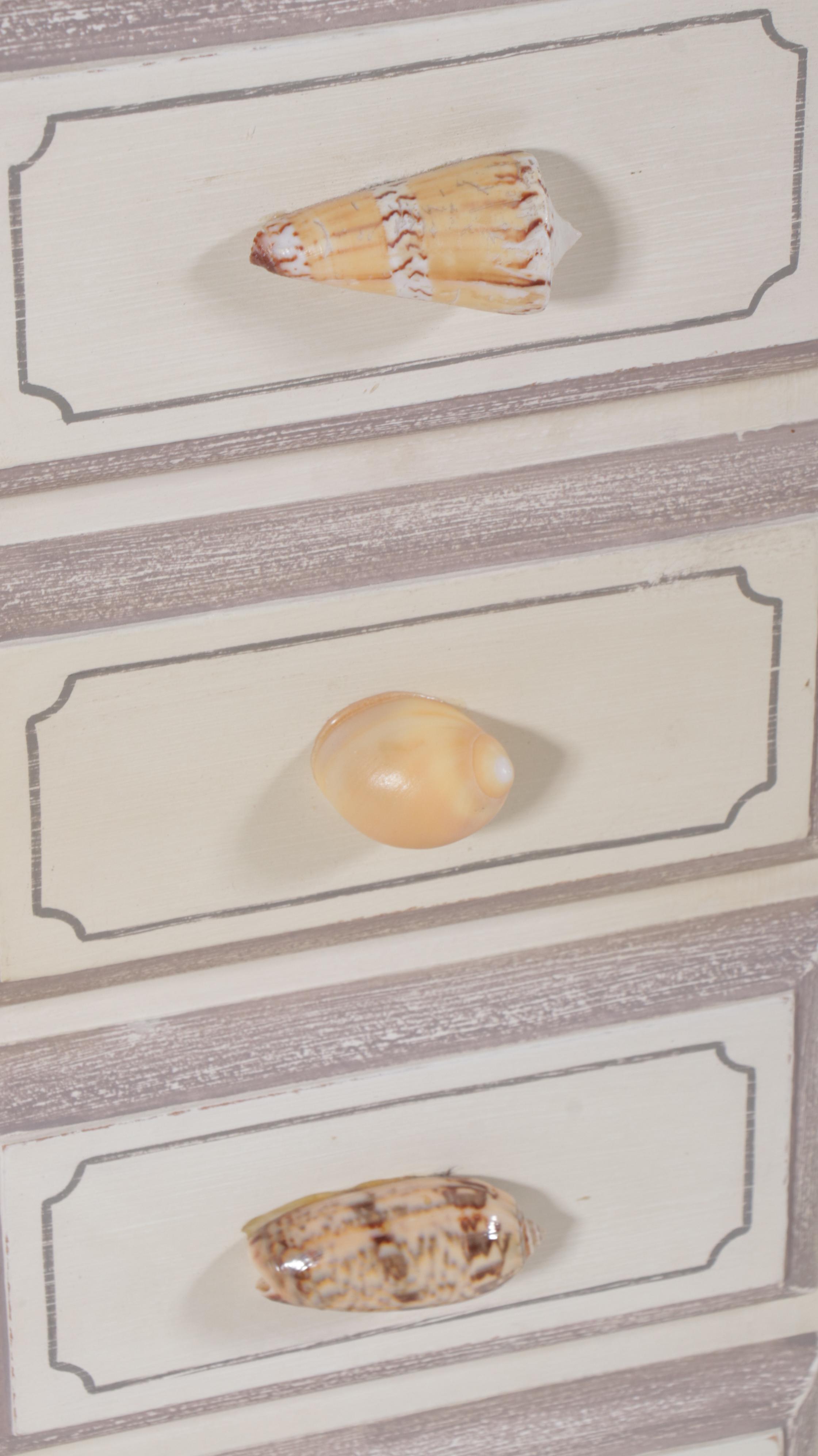Maitland-Smith Seashell Handled and Painted Narrow Chest of Drawers