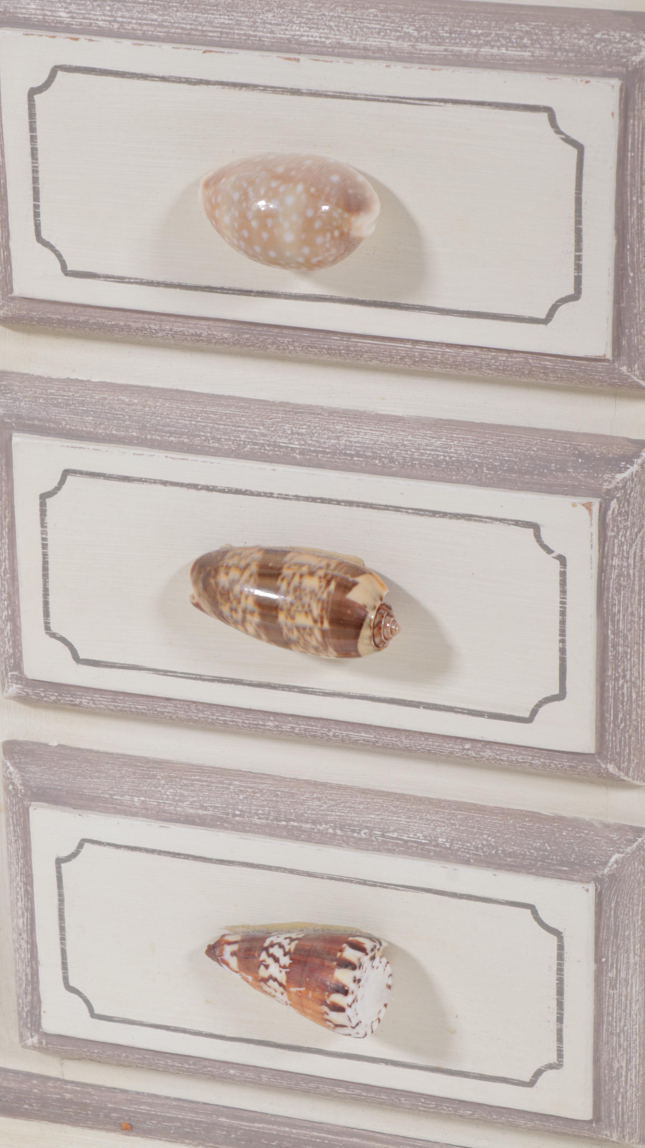 Maitland-Smith Seashell Handled and Painted Narrow Chest of Drawers