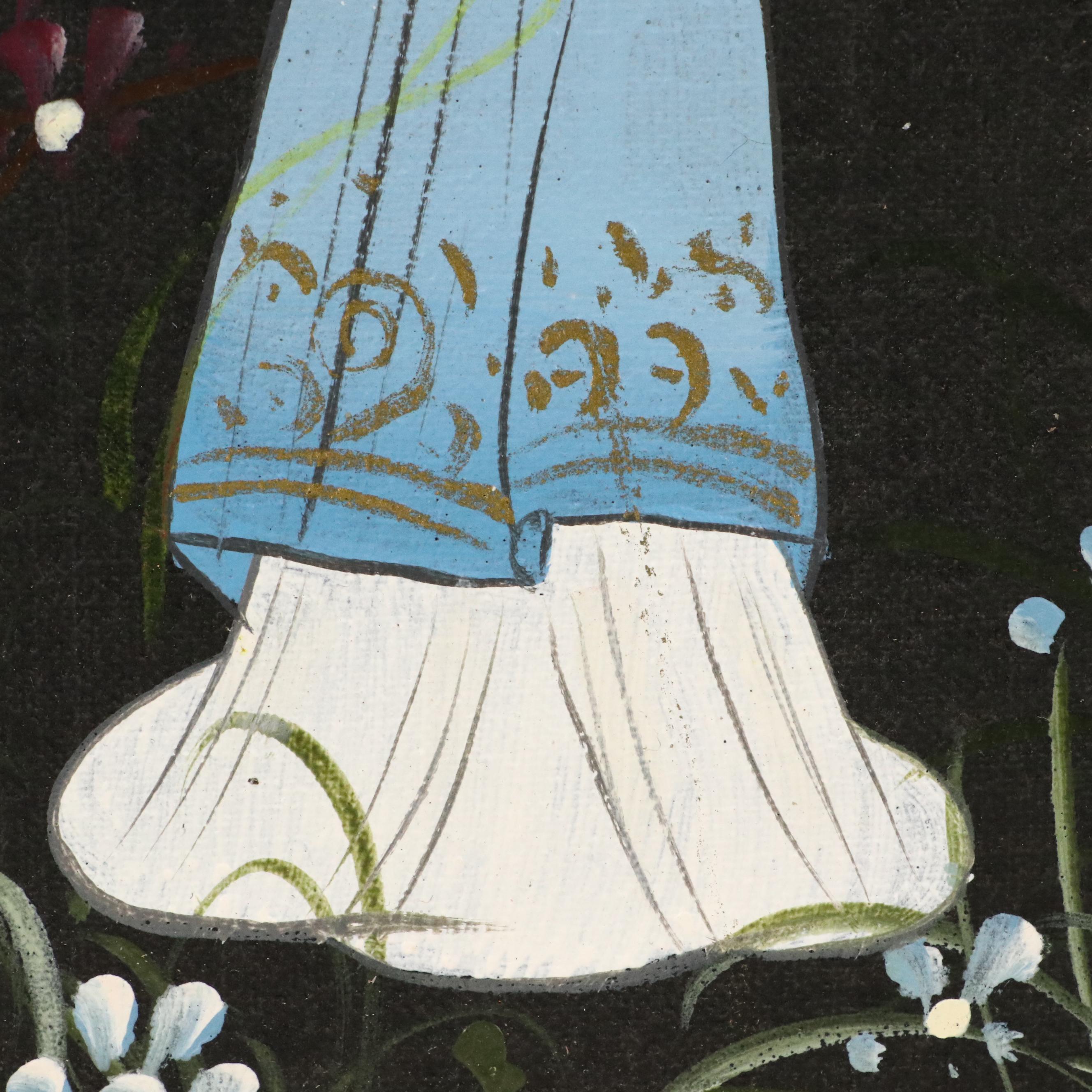 East Asian Acrylic Paintings of Women Wandering Amidst Flowers, 20th Century