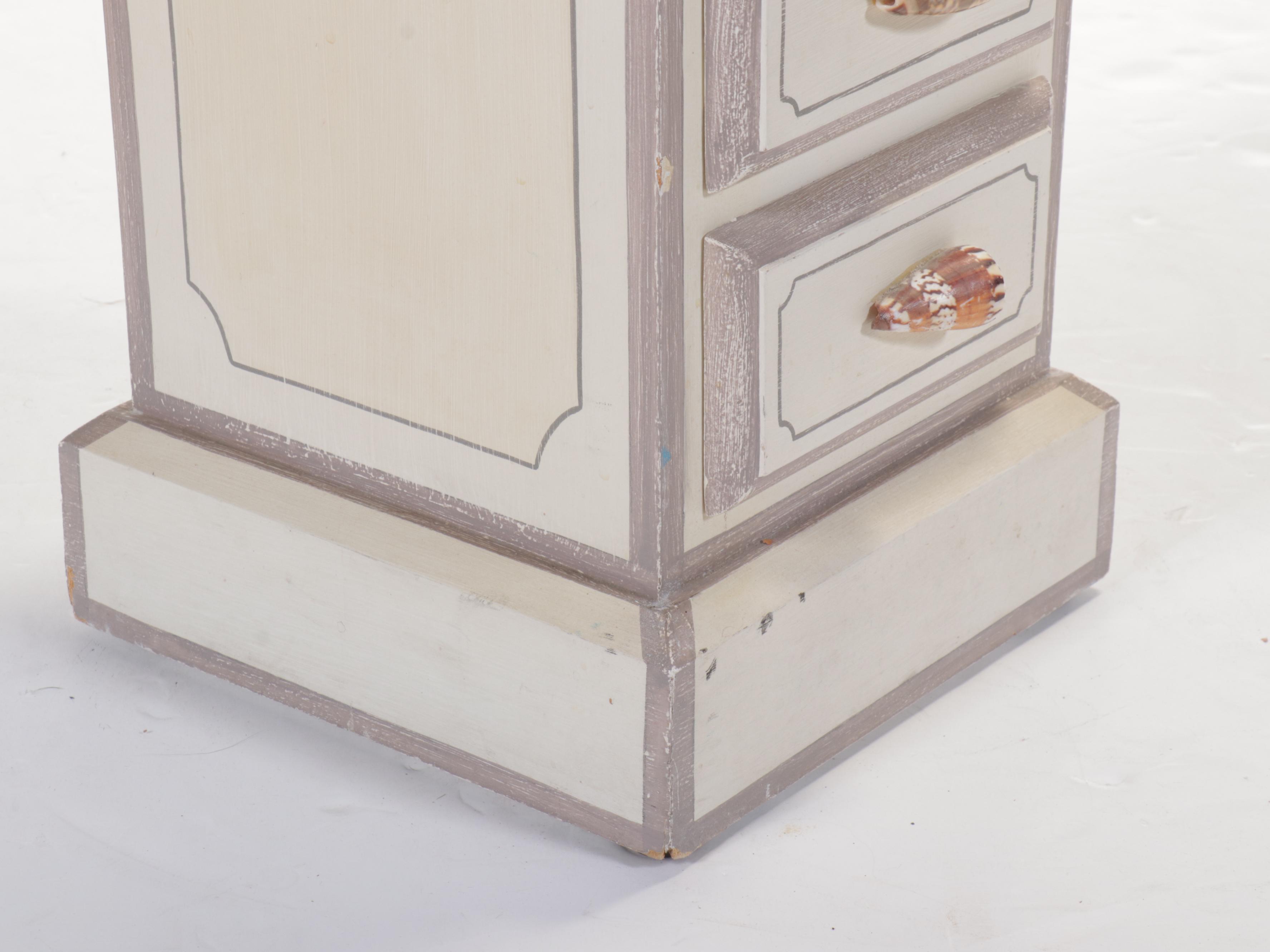 Maitland-Smith Seashell Handled and Painted Narrow Chest of Drawers