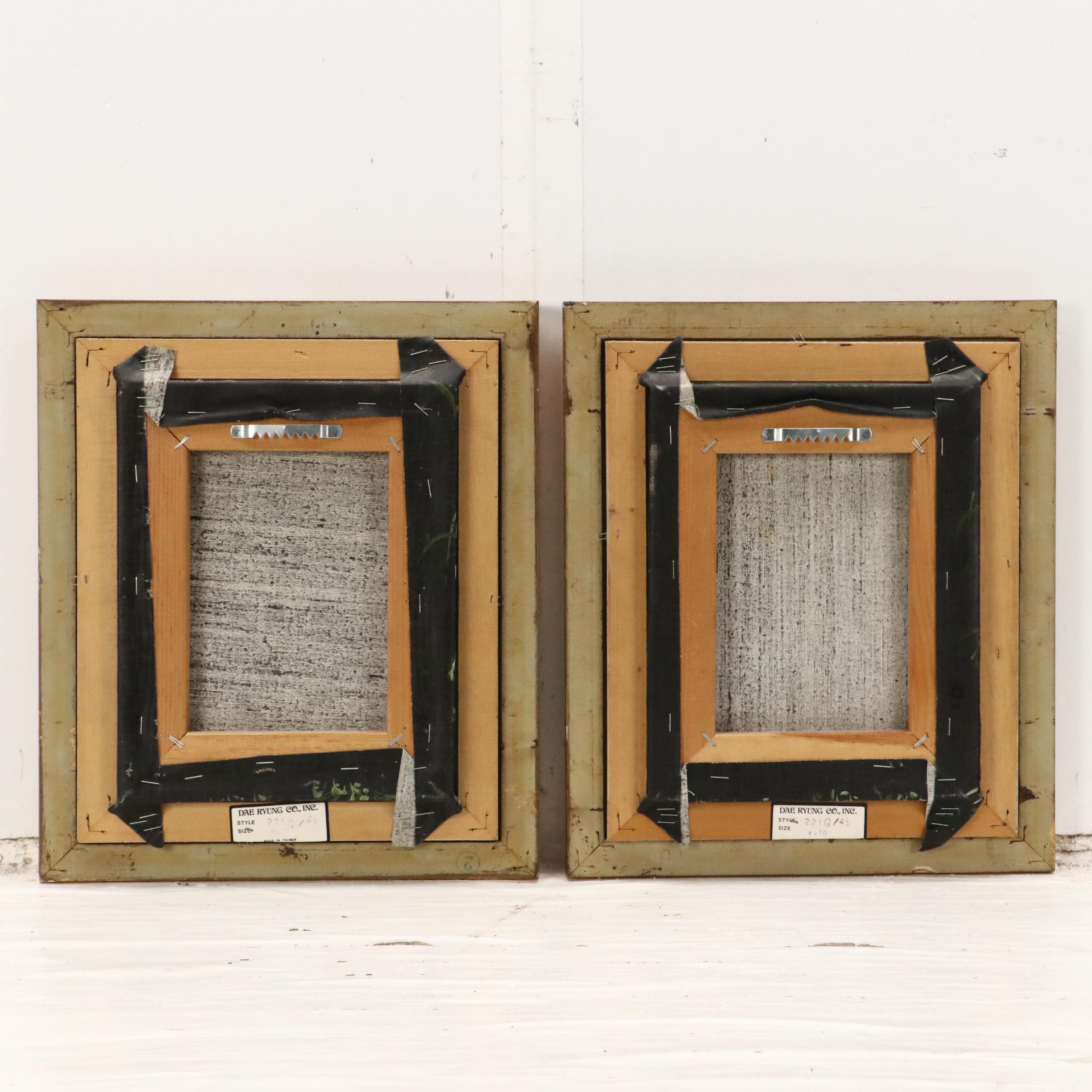 East Asian Acrylic Paintings of Women Wandering Amidst Flowers, 20th Century