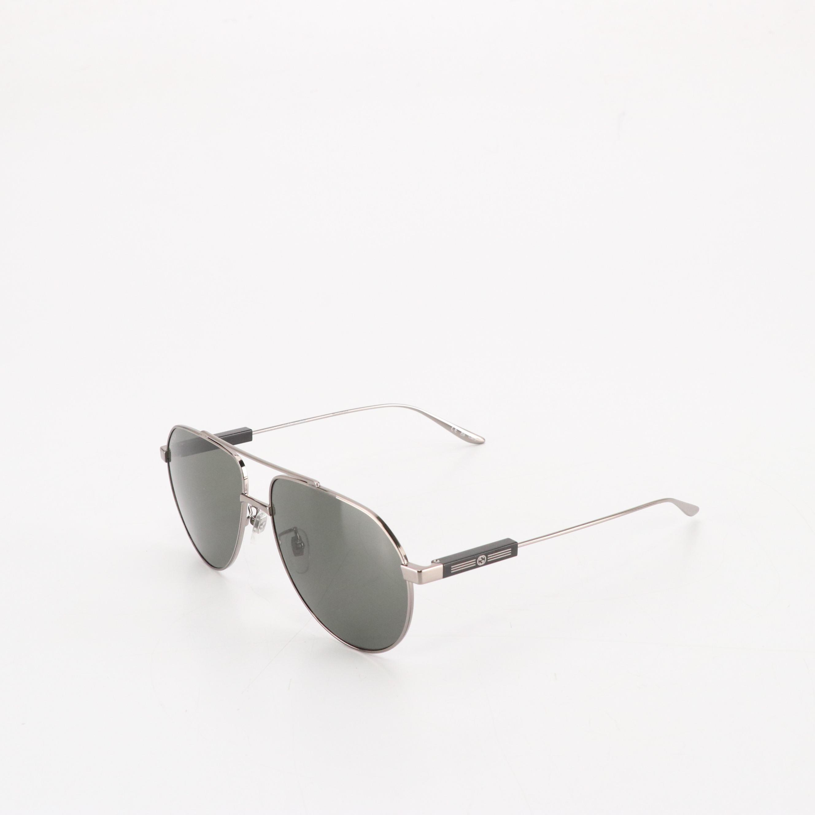 Gucci GG1311S 001 Gray Lens Ruthenium Framed Aviator Sunglasses with Case