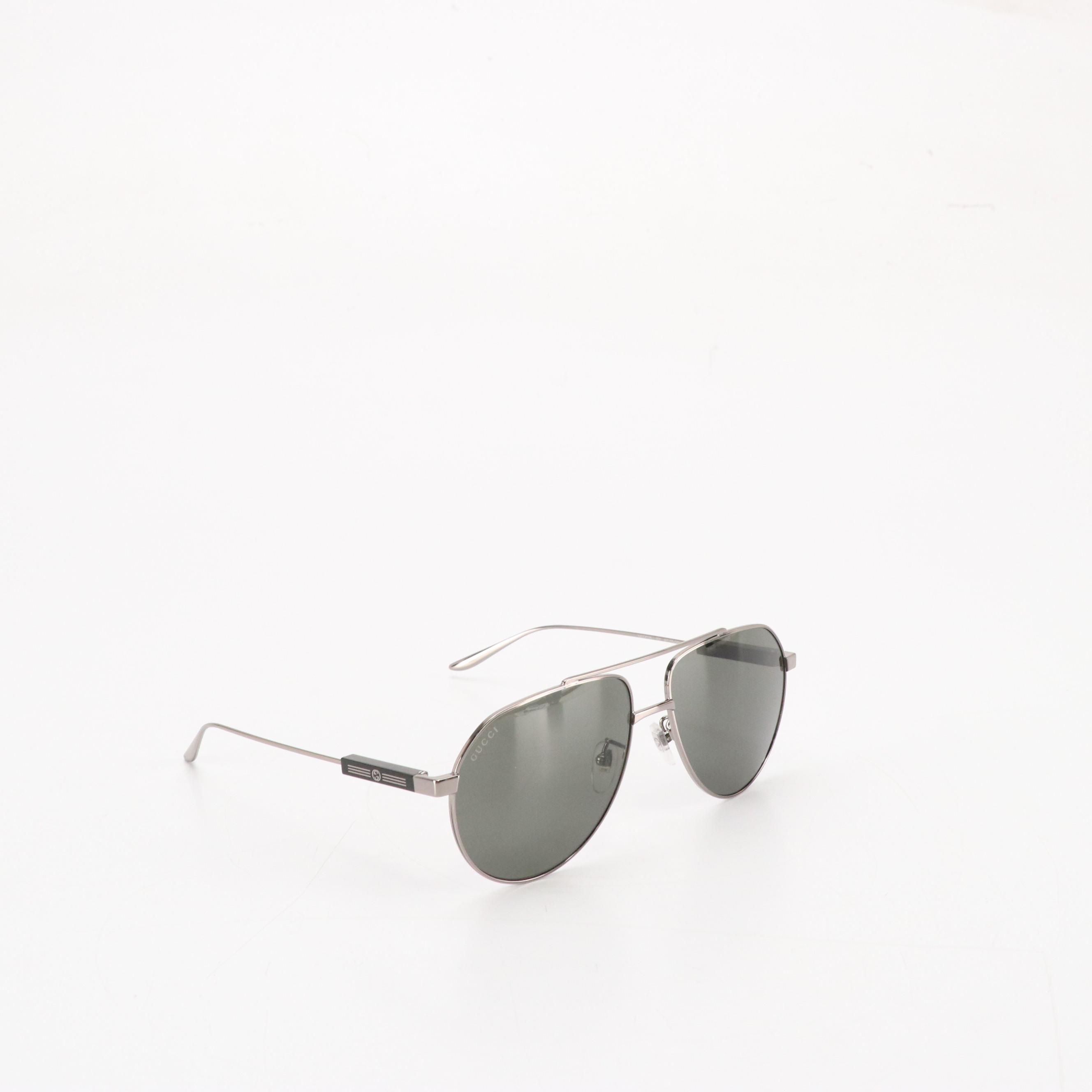 Gucci GG1311S 001 Gray Lens Ruthenium Framed Aviator Sunglasses with Case