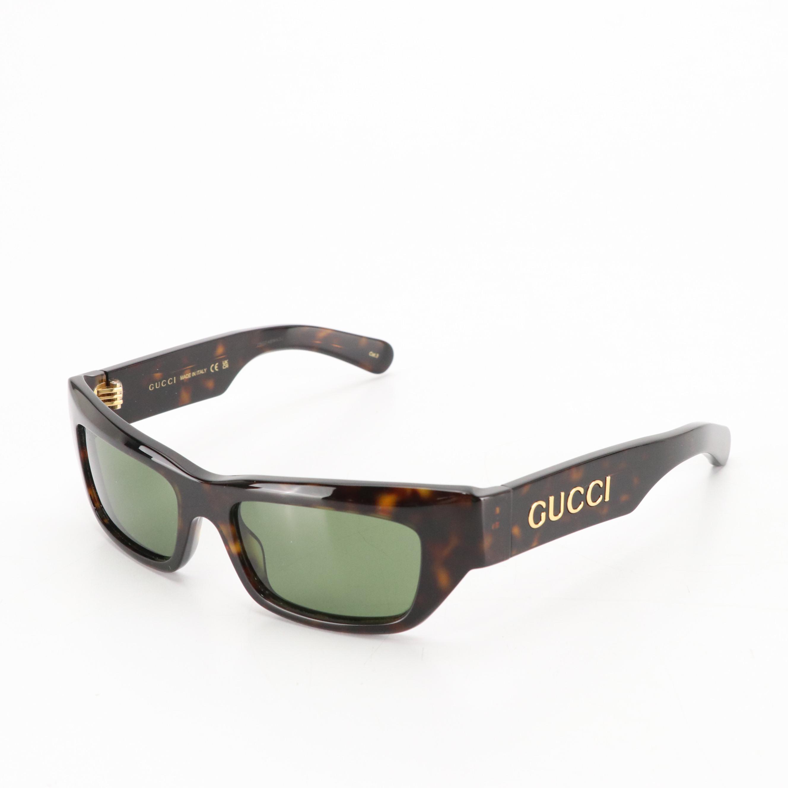 Gucci GG1296S 004 Havana Rectangular Shield Sunglasses in Case