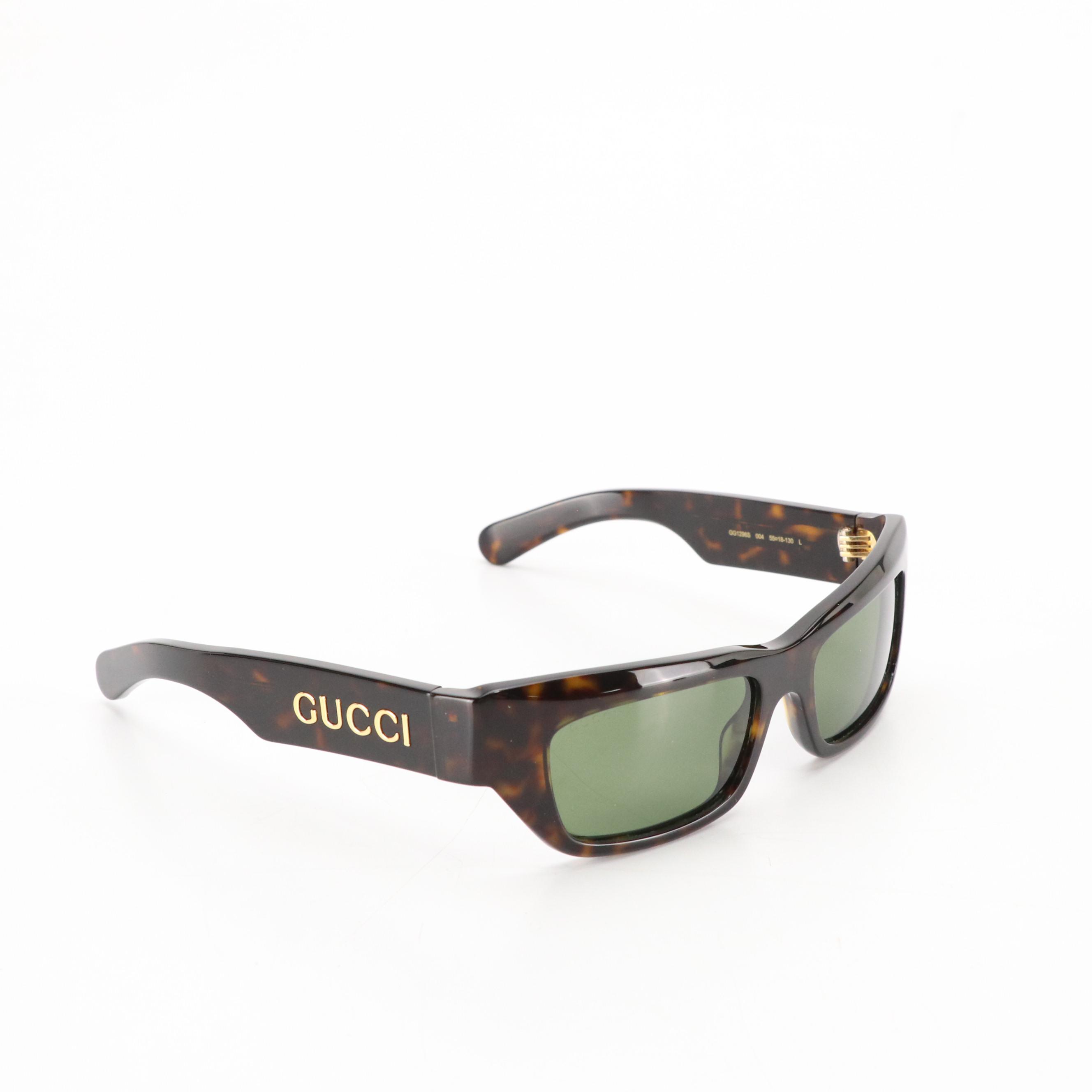 Gucci GG1296S 004 Havana Rectangular Shield Sunglasses in Case