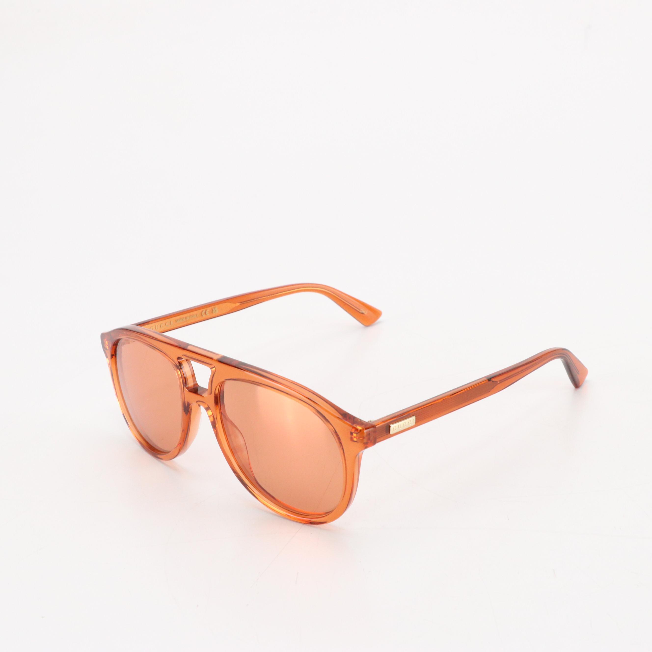 Gucci GG1320S 002 Clear Orange Round Aviator Sunglasses in Case