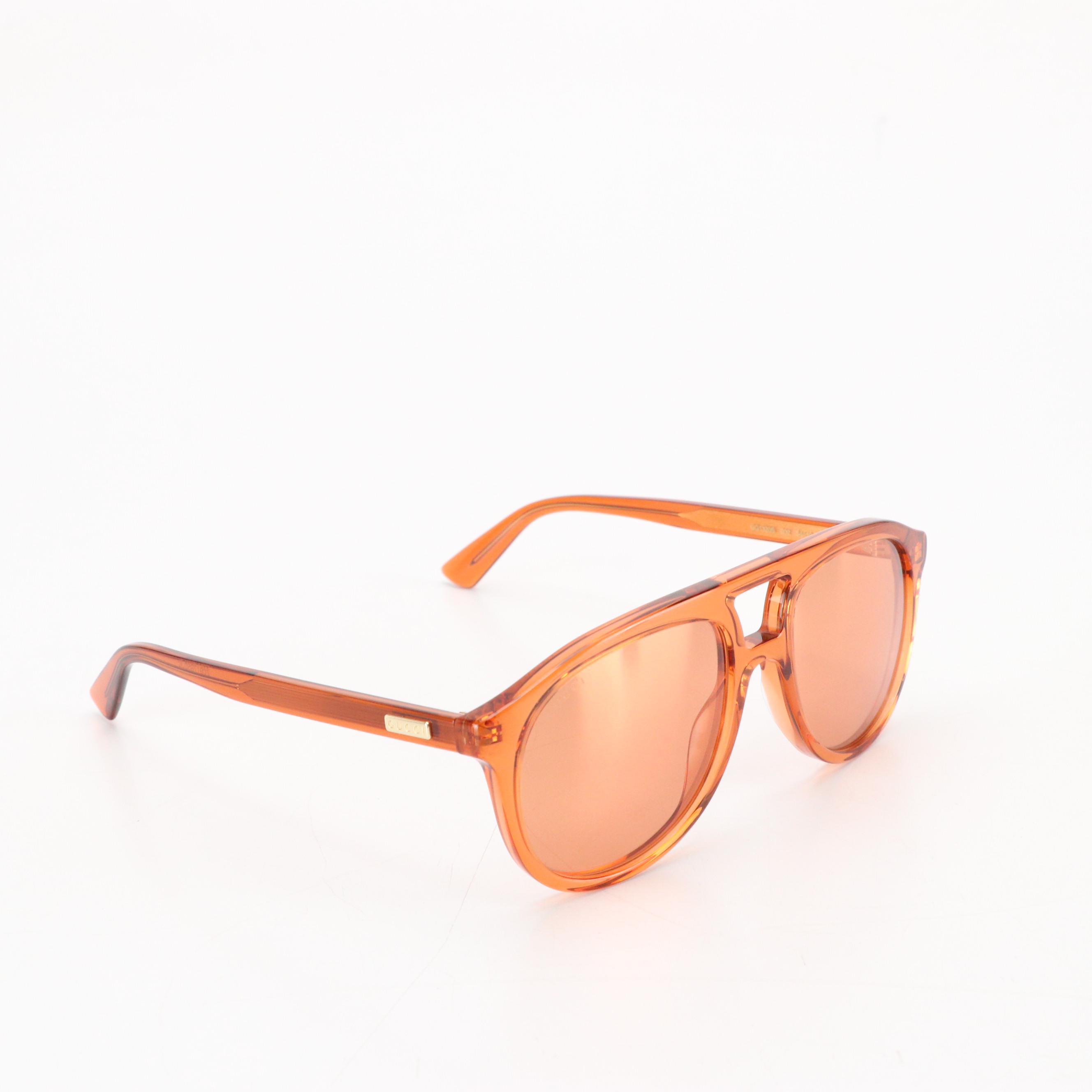 Gucci GG1320S 002 Clear Orange Round Aviator Sunglasses in Case