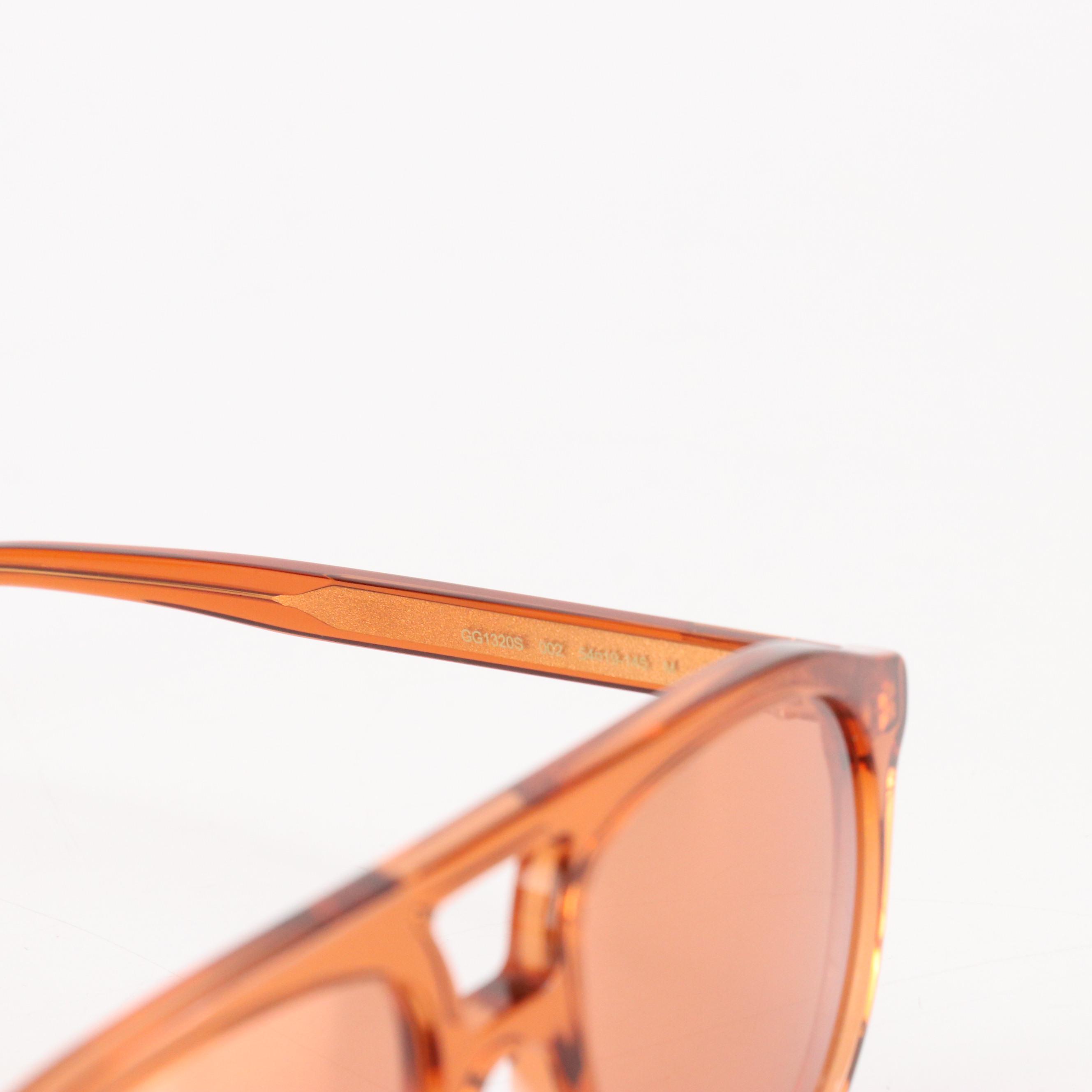 Gucci GG1320S 002 Clear Orange Round Aviator Sunglasses in Case