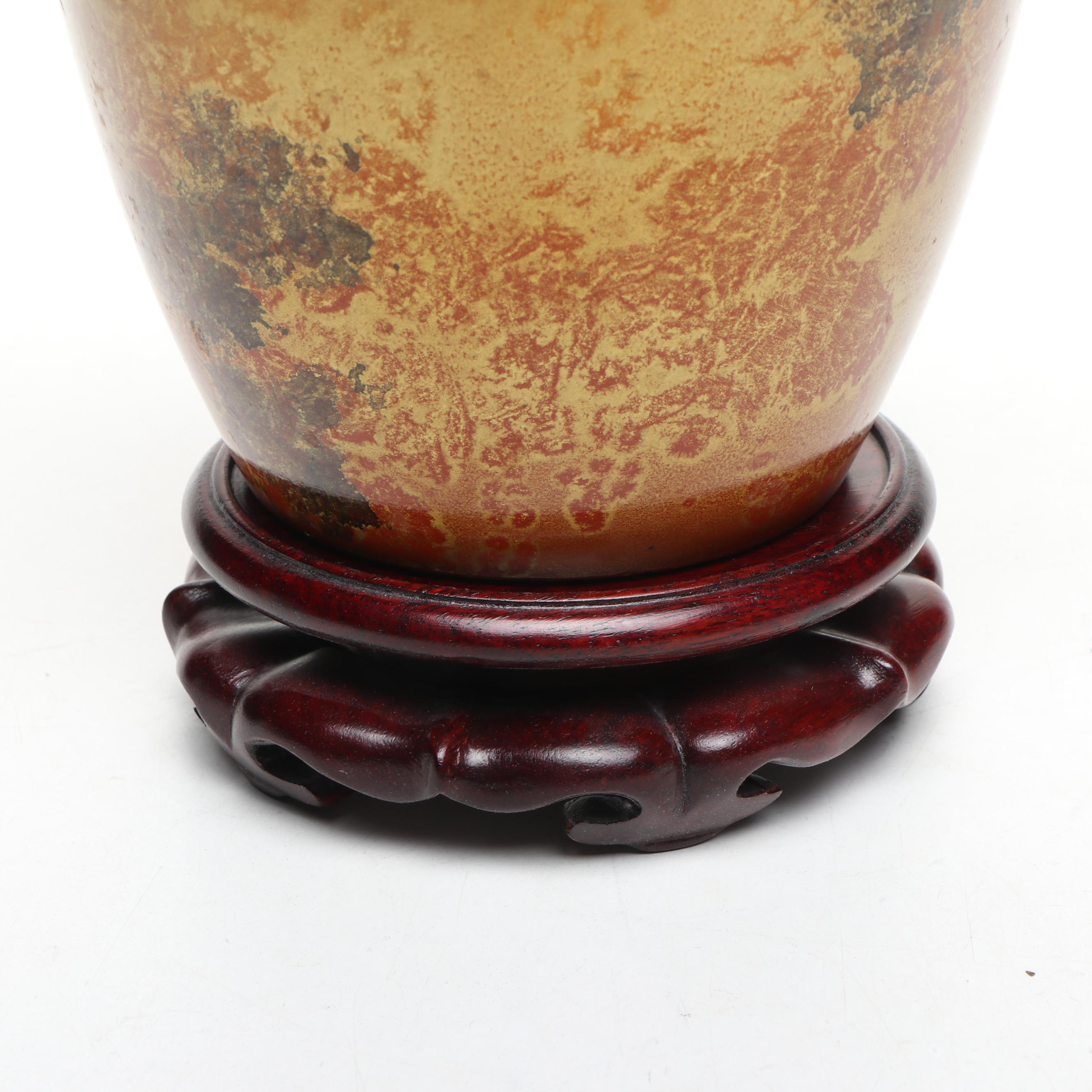 OMC Japanese Lacquerware Vase with Tray and Abalone Inlay Vase