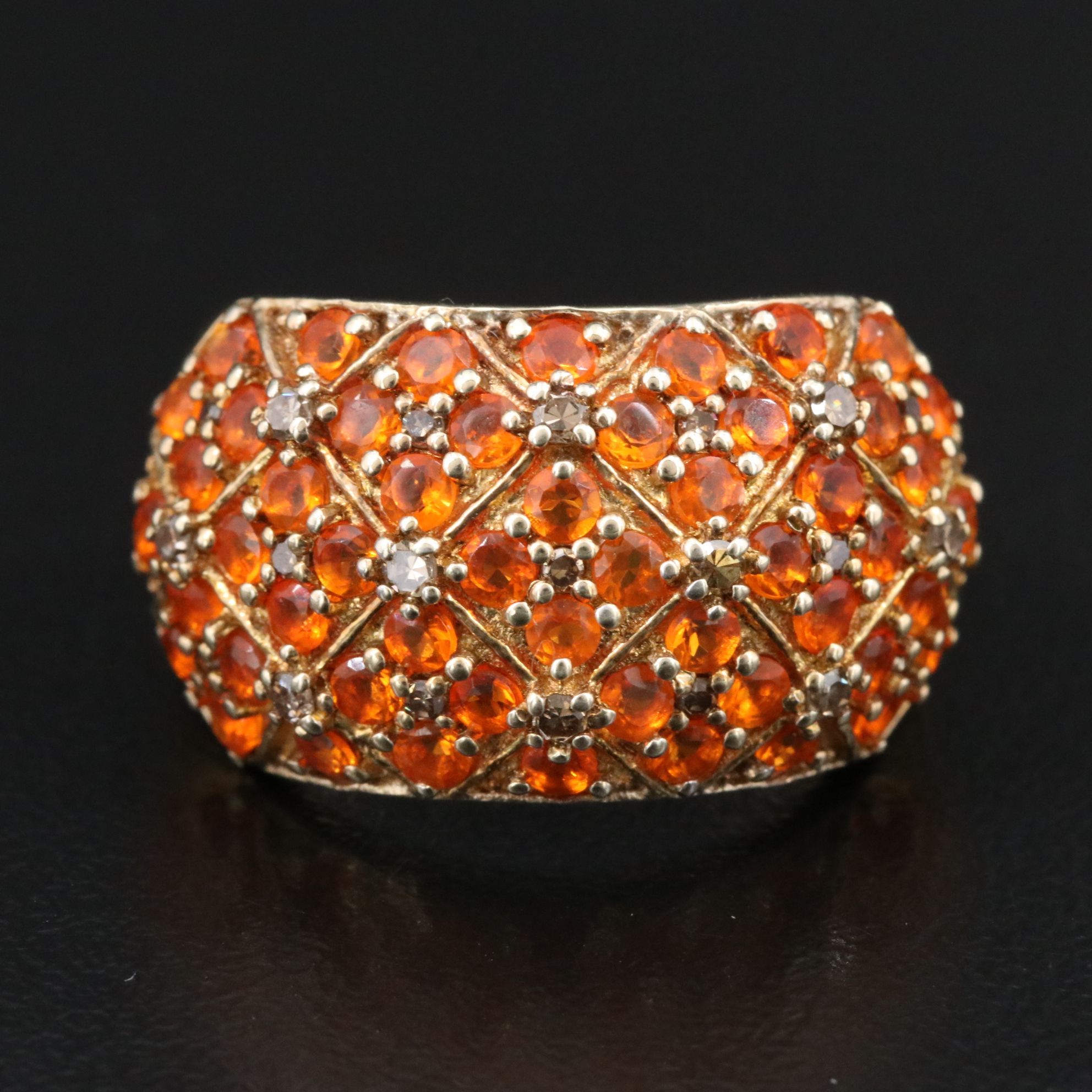 Sterling Fire Opal and Diamond Ring