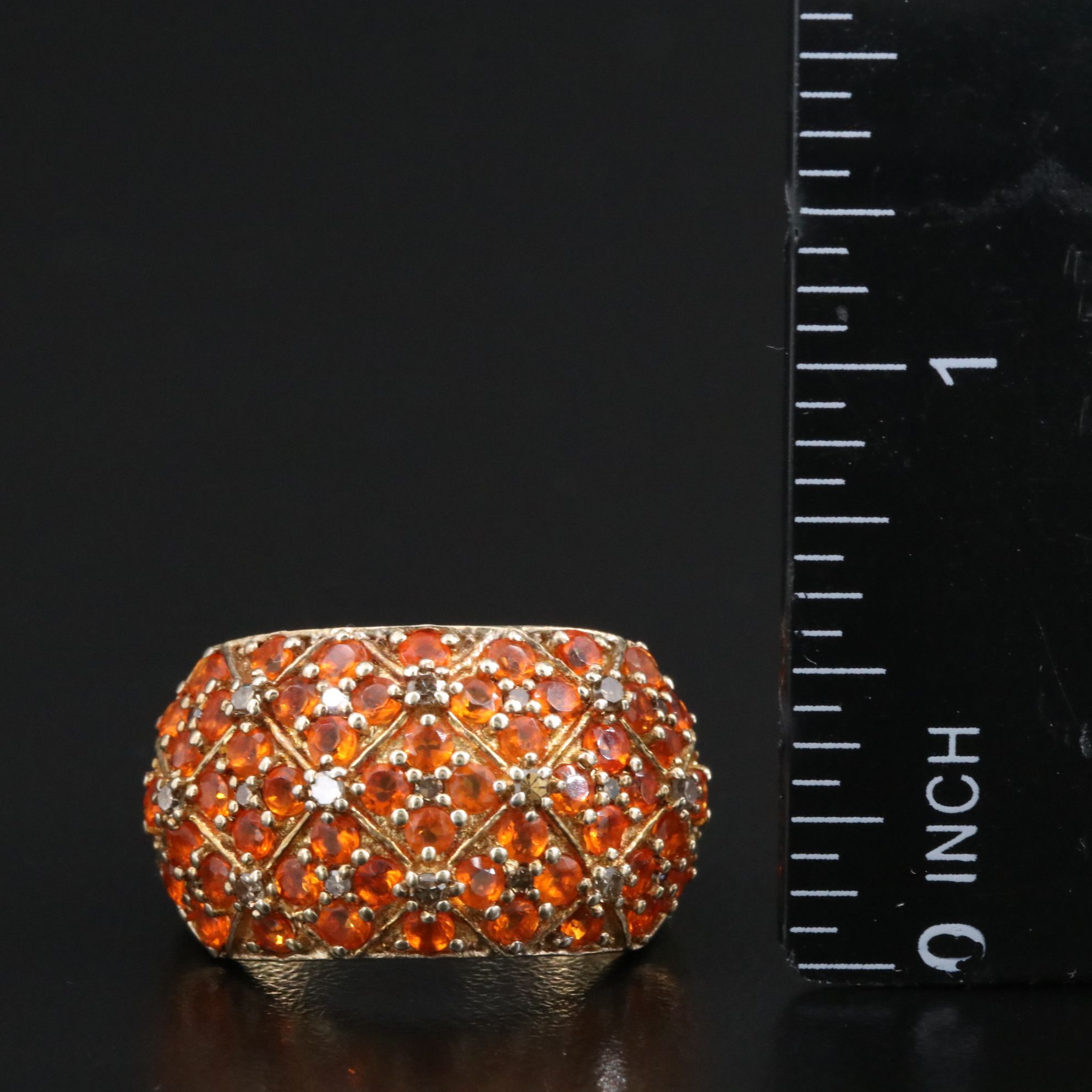 Sterling Fire Opal and Diamond Ring