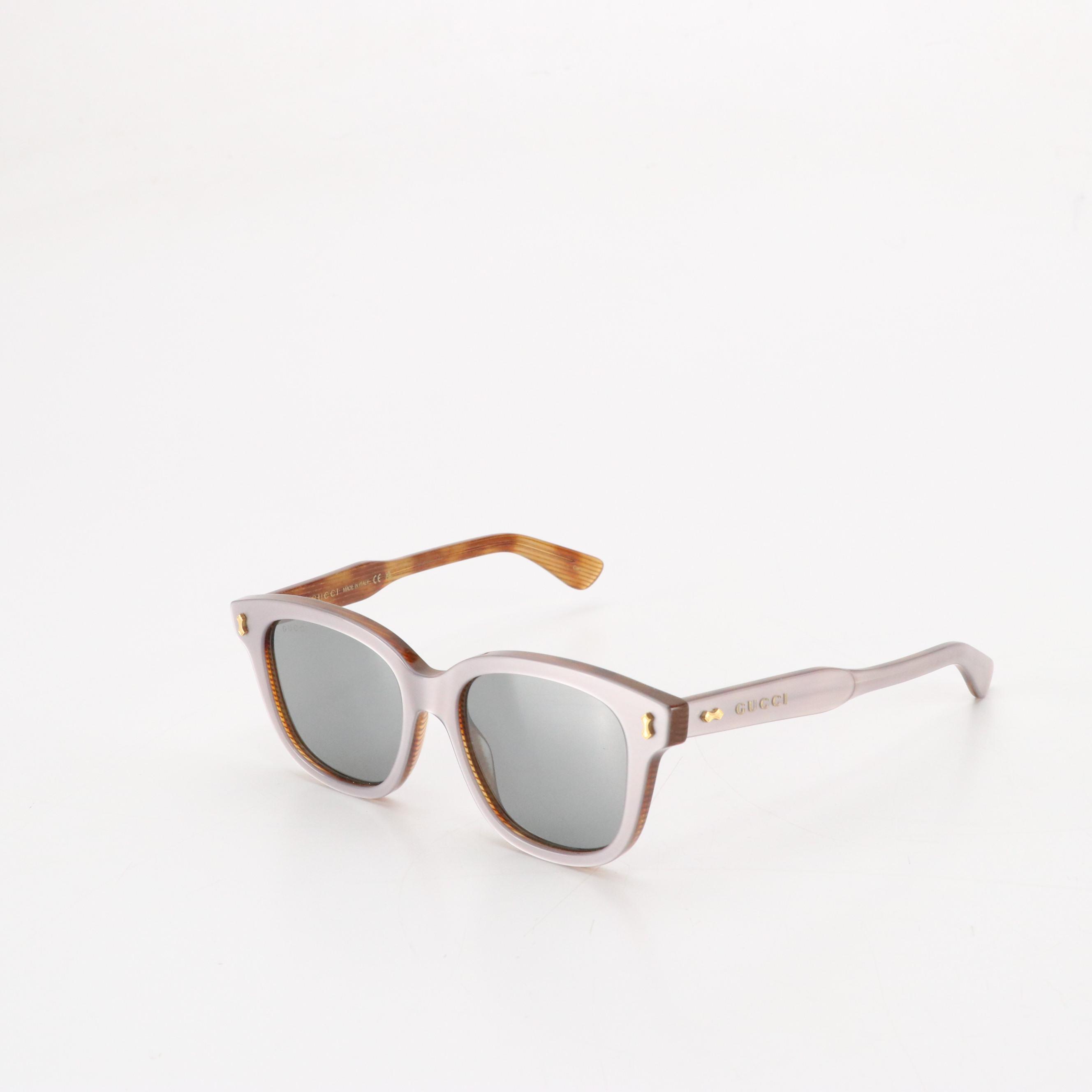 Gucci GG1264S Silver and Brown Havana Square Sunglasses with Case