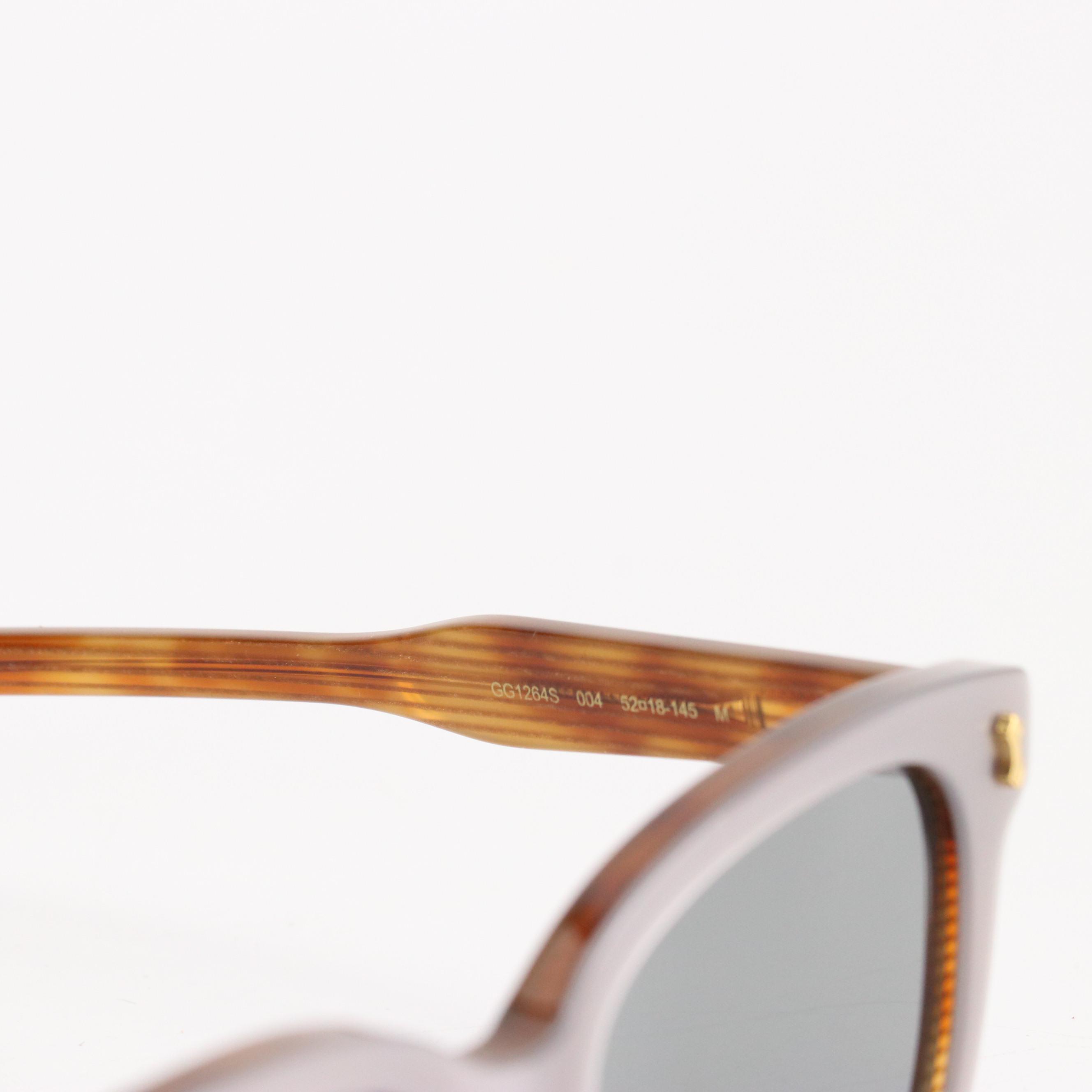 Gucci GG1264S Silver and Brown Havana Square Sunglasses with Case