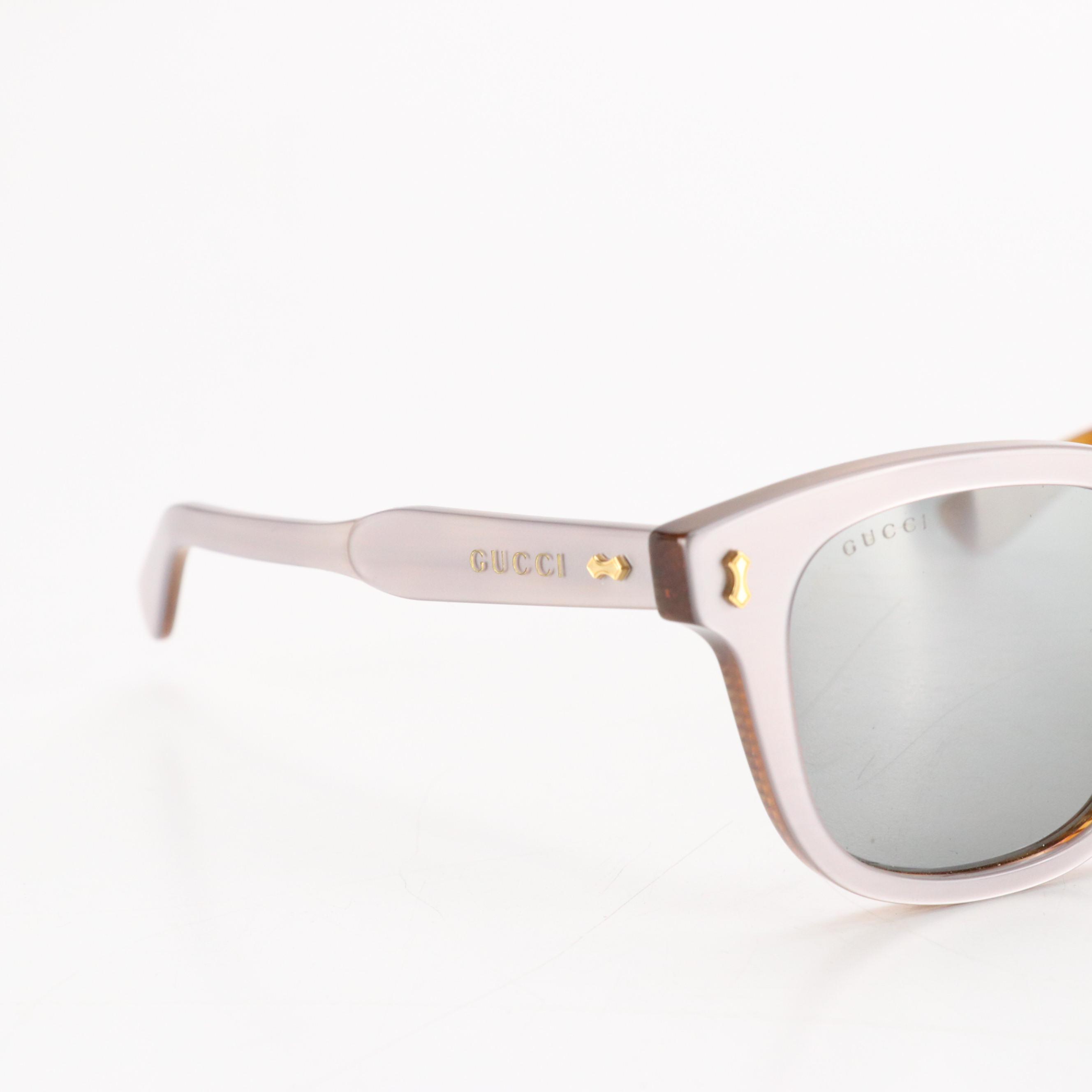 Gucci GG1264S Silver and Brown Havana Square Sunglasses with Case