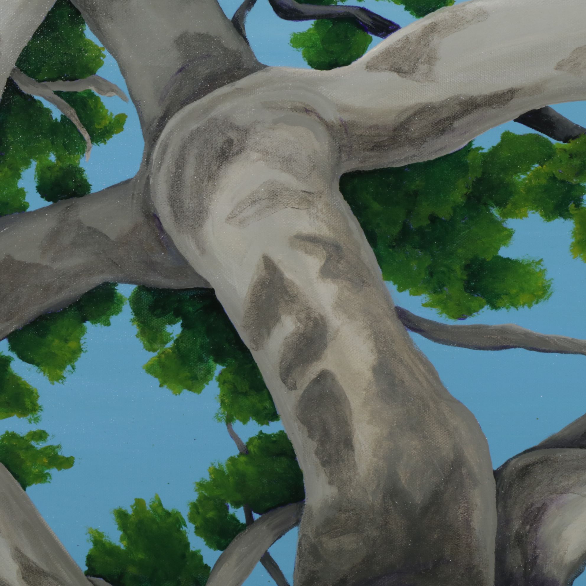 Hyper-Realistic Acrylic Painting of Tree Top and Branches, Early 21st Century