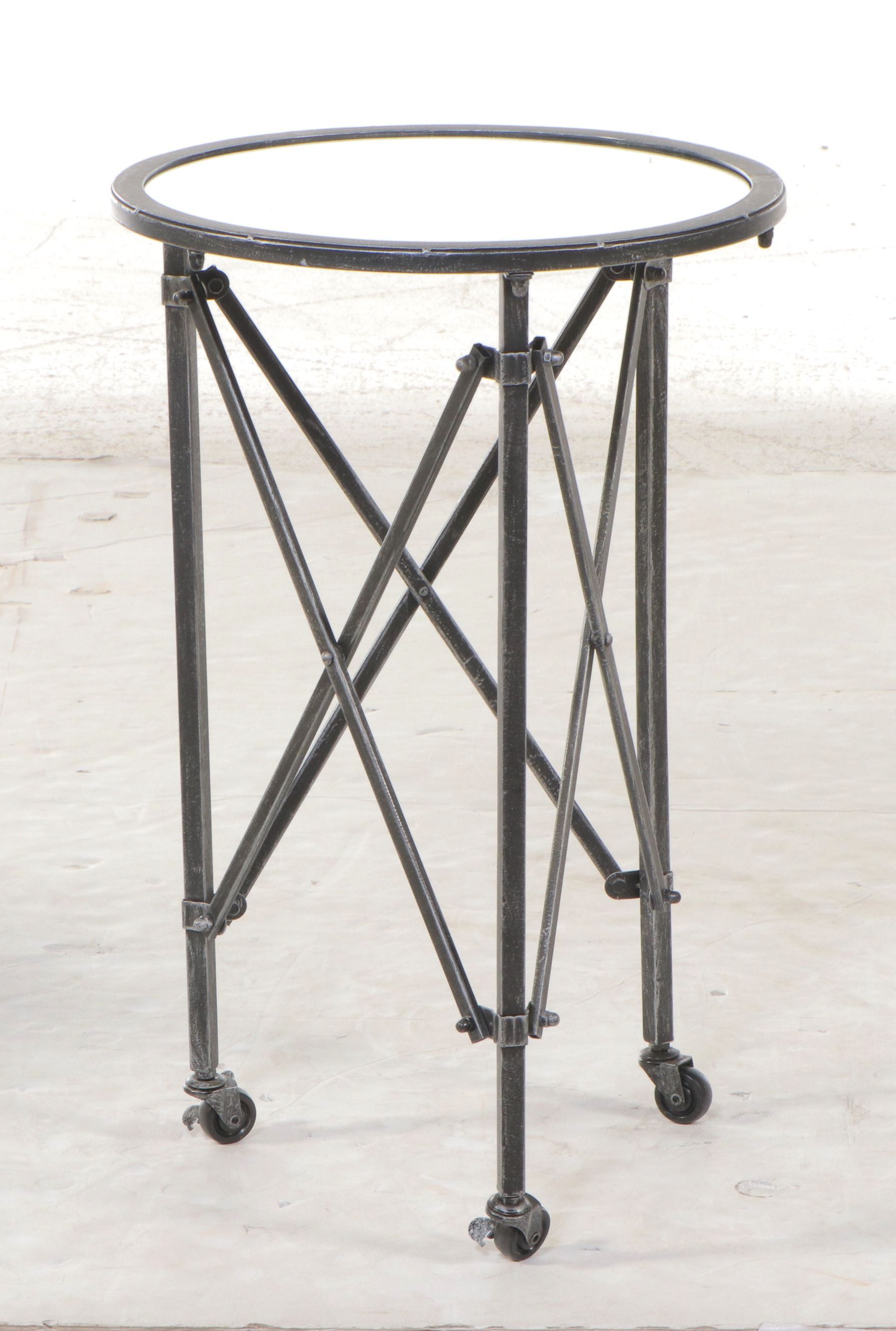 Pair of Mirrored Top Metal Rolling Butler's Tables