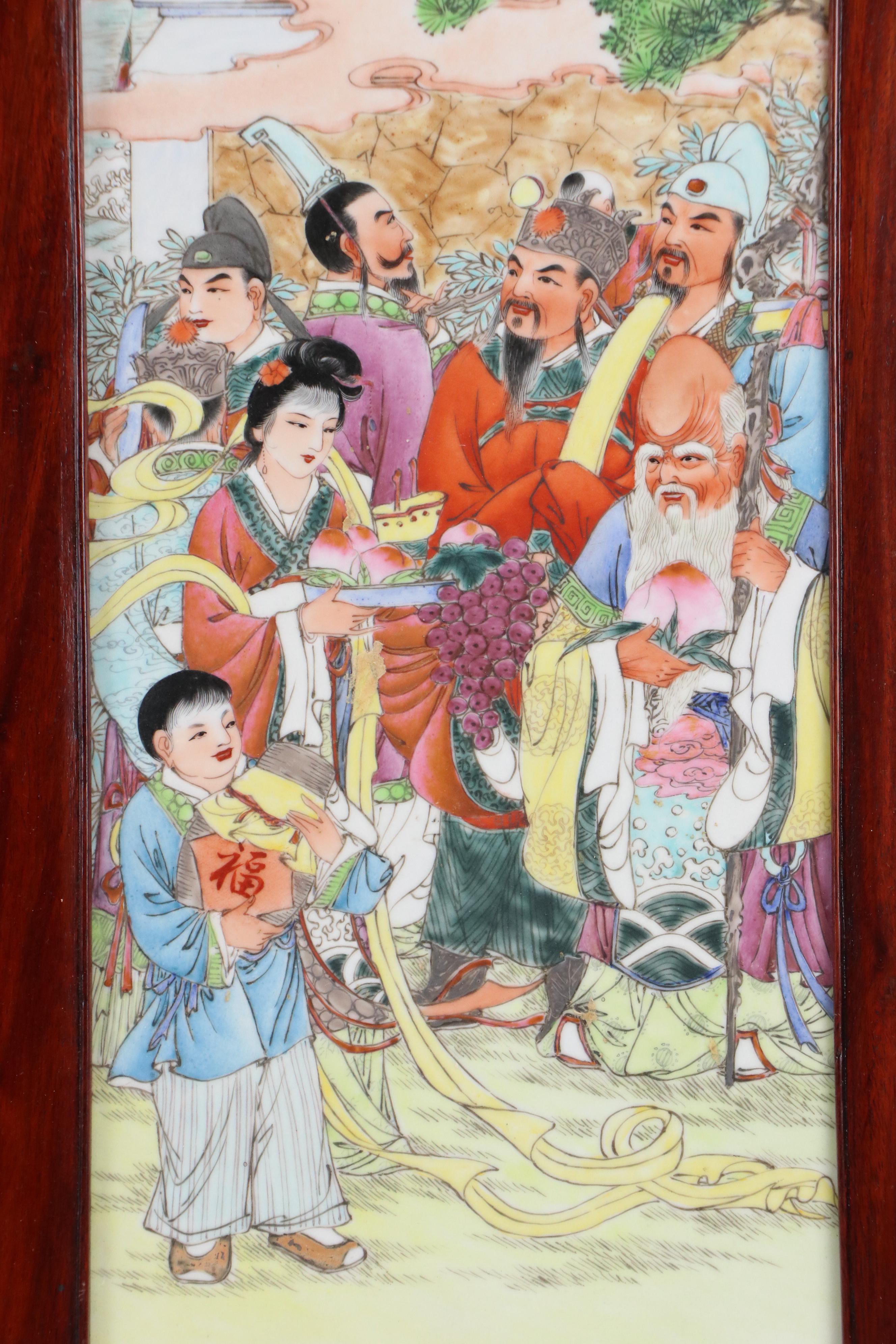 Chinese School Hand-Painted Porcelain Panels with Figural Mythological Scenes