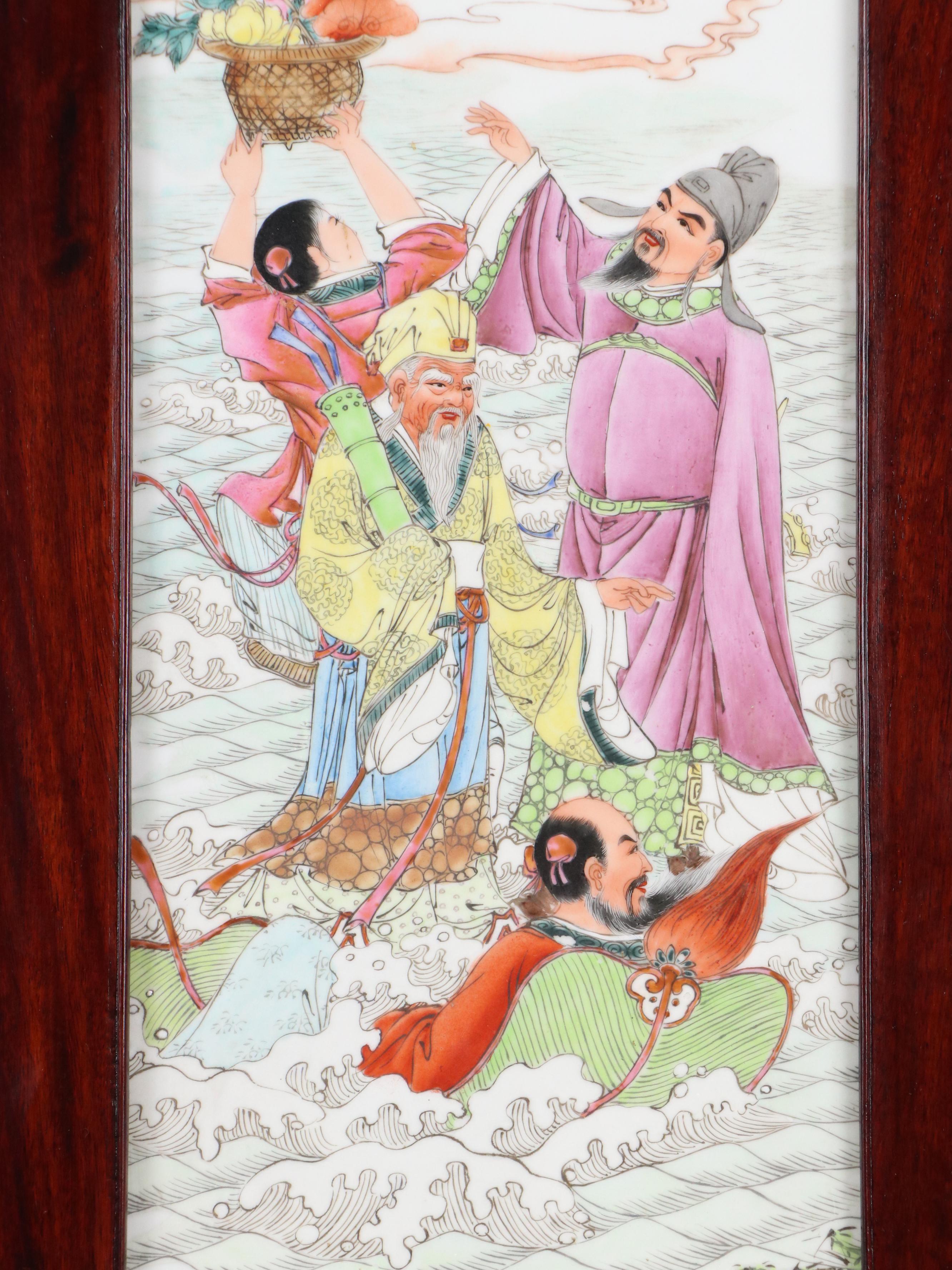 Chinese School Hand-Painted Porcelain Panels with Figural Mythological Scenes