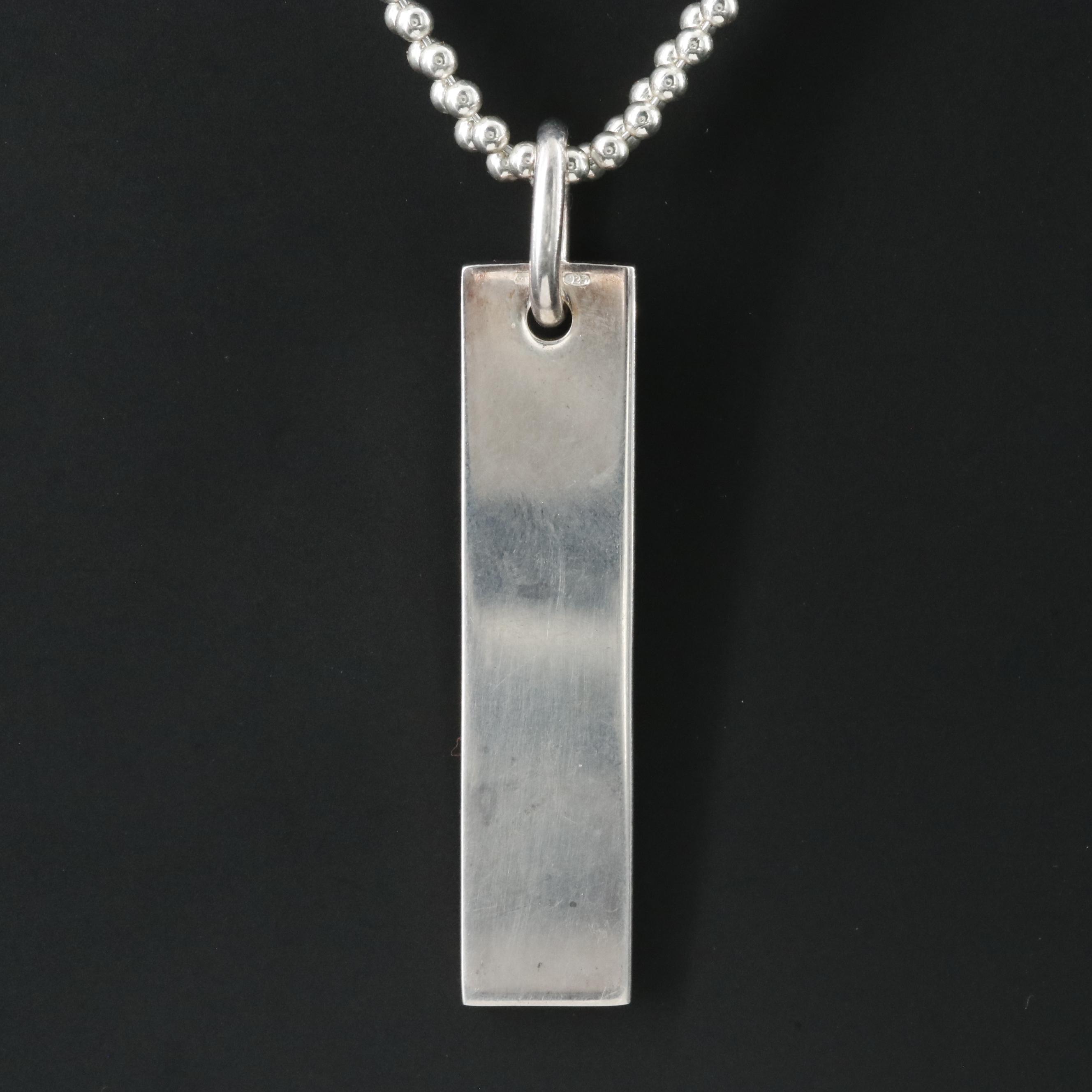 Gucci Sterling Logo Plate Vertical Bar Pendant Necklace