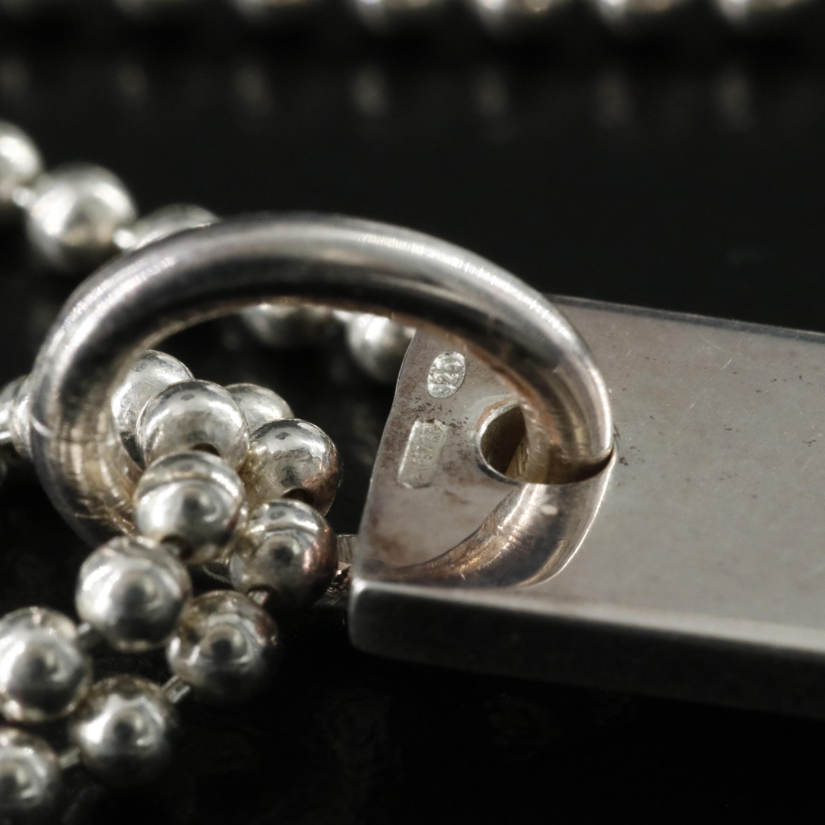 Gucci Sterling Logo Plate Vertical Bar Pendant Necklace