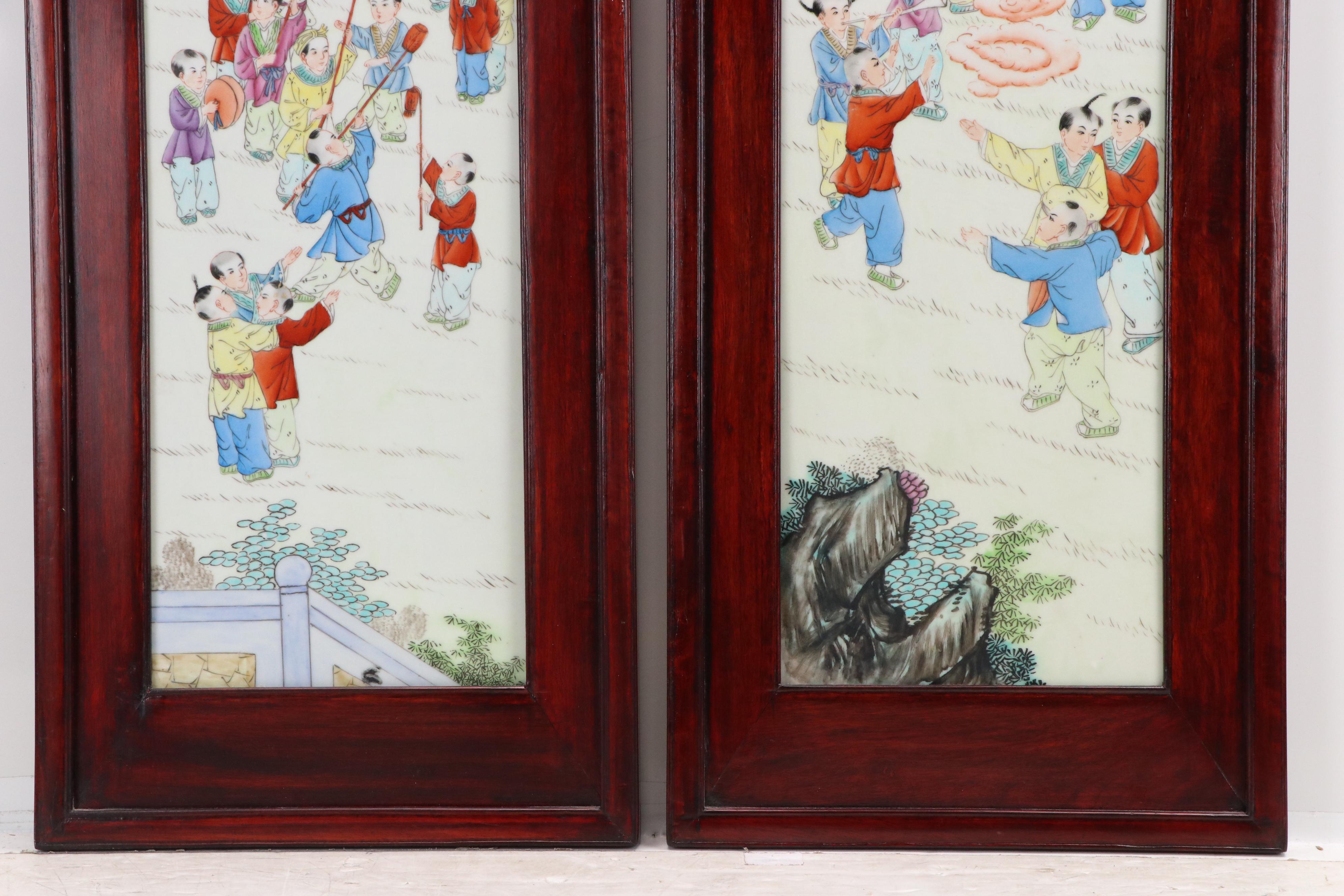Chinese School Hand-Painted Porcelain Panels with Figural Mythological Scenes