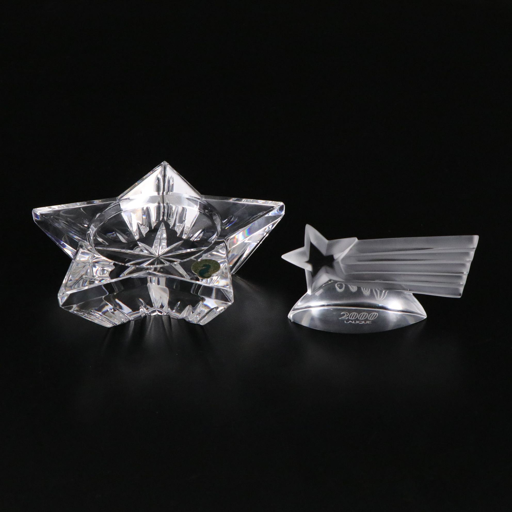 Lalique Millennium Edition Crystal Paperweight with Waterford Star Candle Holder