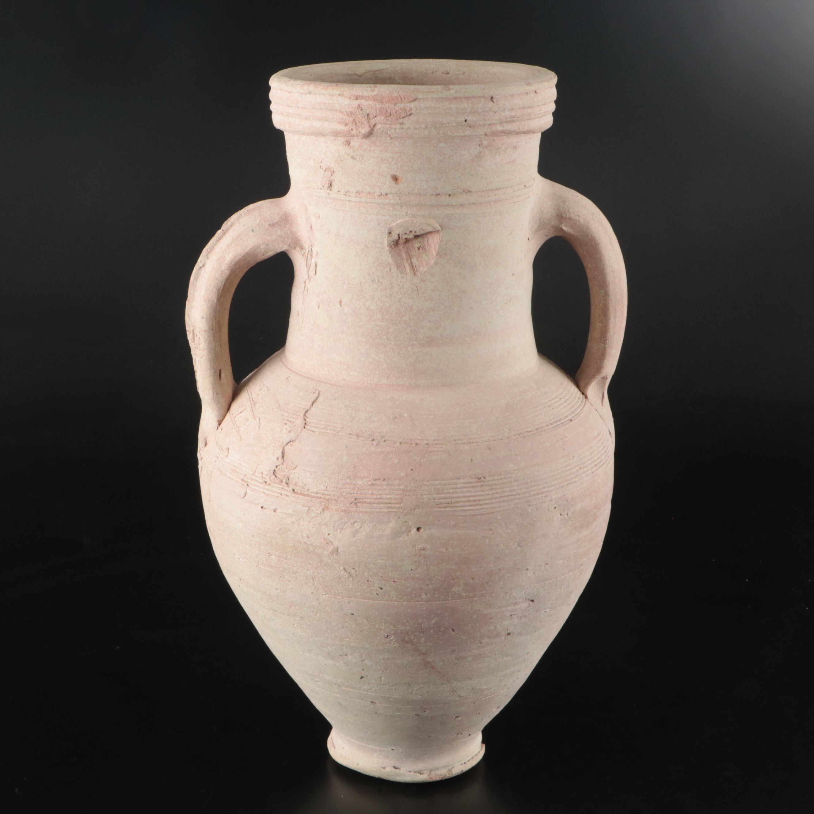 Hand Thrown Unglazed Ceramic Amphora Vase