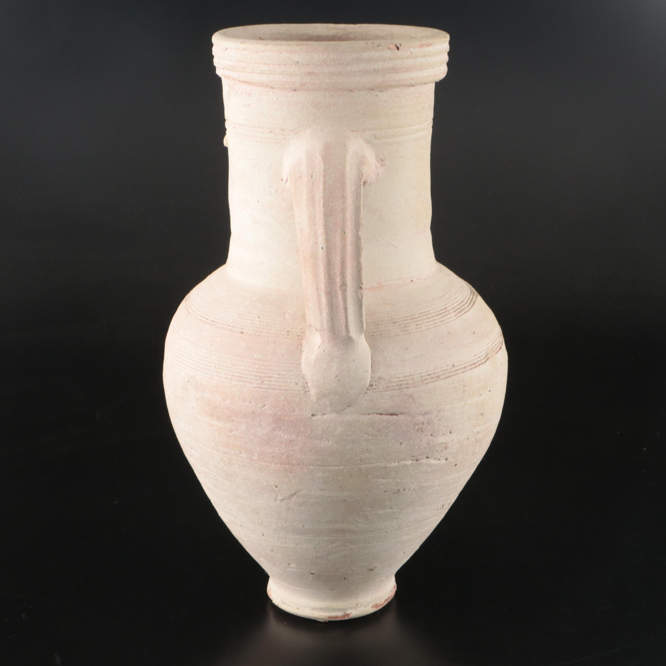 Hand Thrown Unglazed Ceramic Amphora Vase