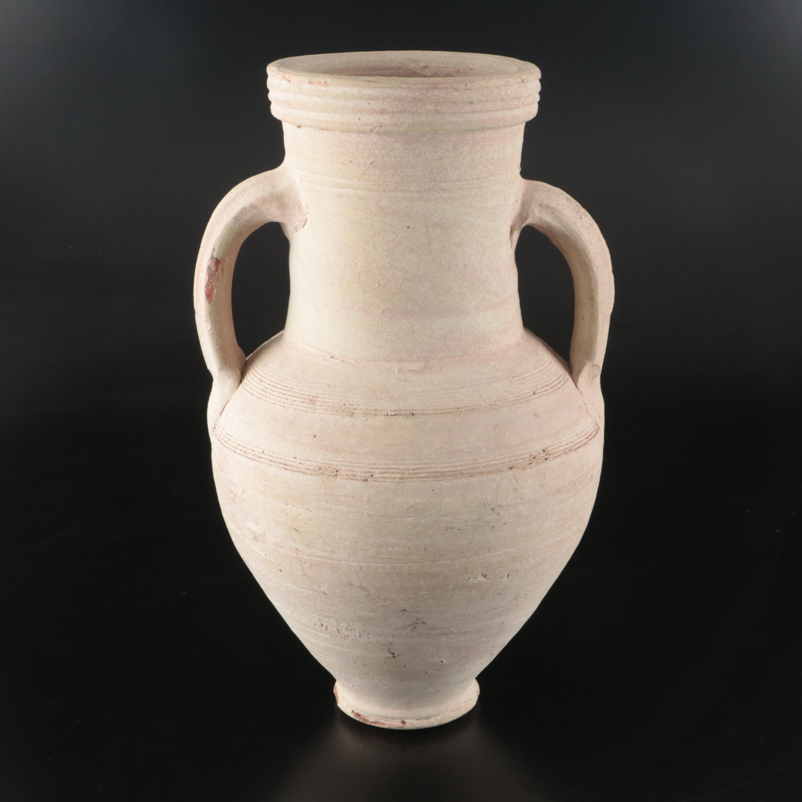 Hand Thrown Unglazed Ceramic Amphora Vase
