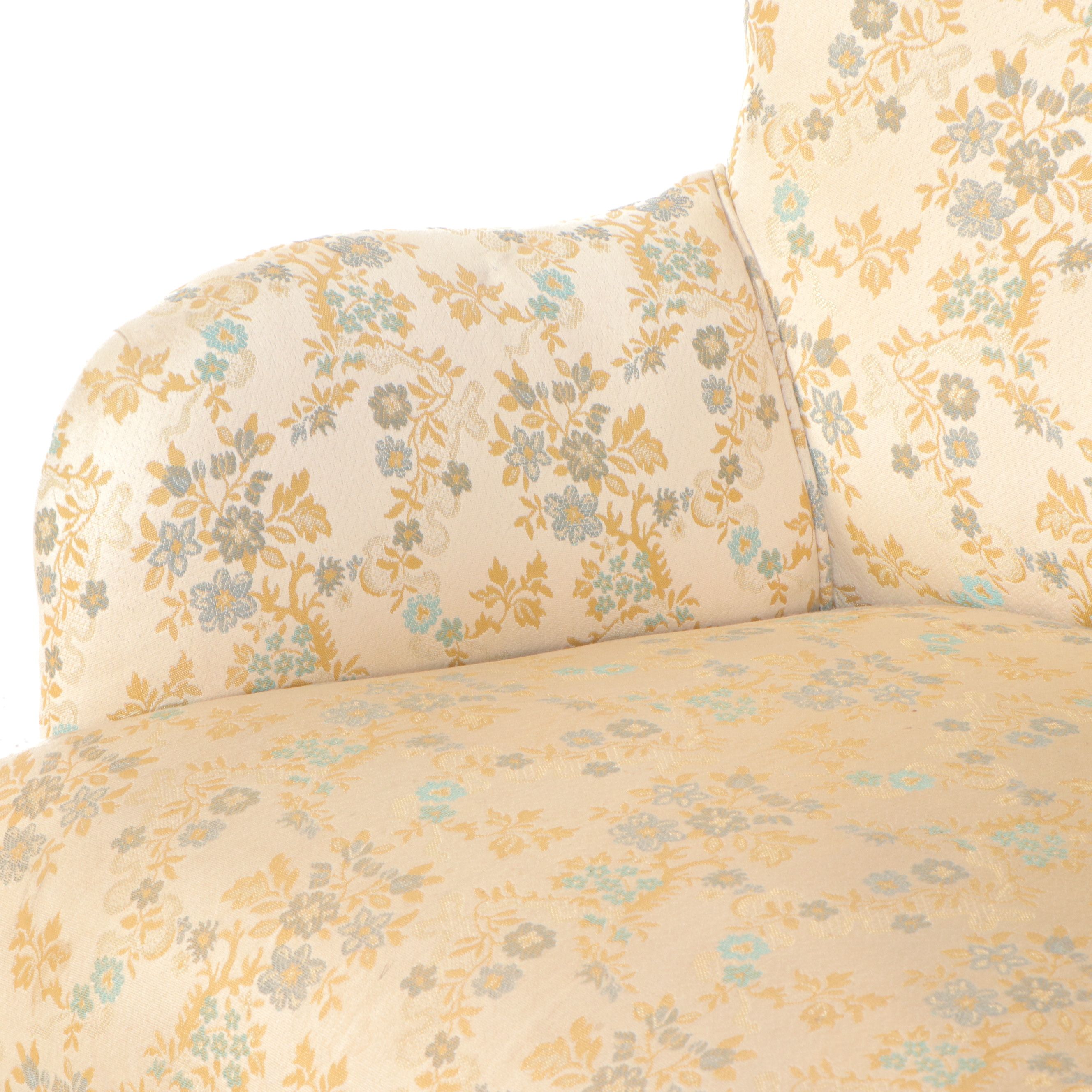 Heywood-Wakefield Mid Century Modern Floral Motif Upholstered Highback Armchairs