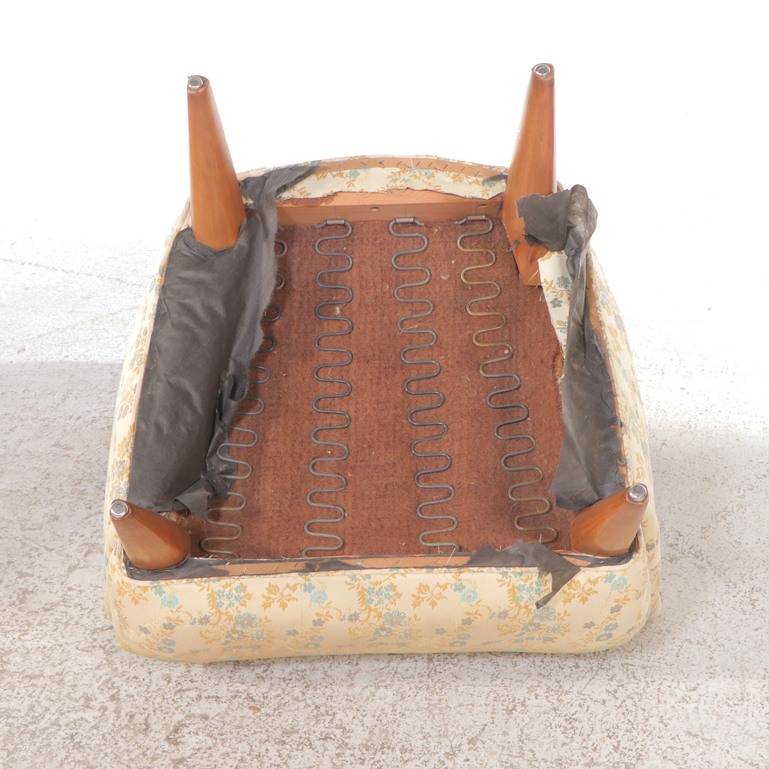 Heywood-Wakefield Mid Century Modern Floral Motif Upholstered Highback Armchairs