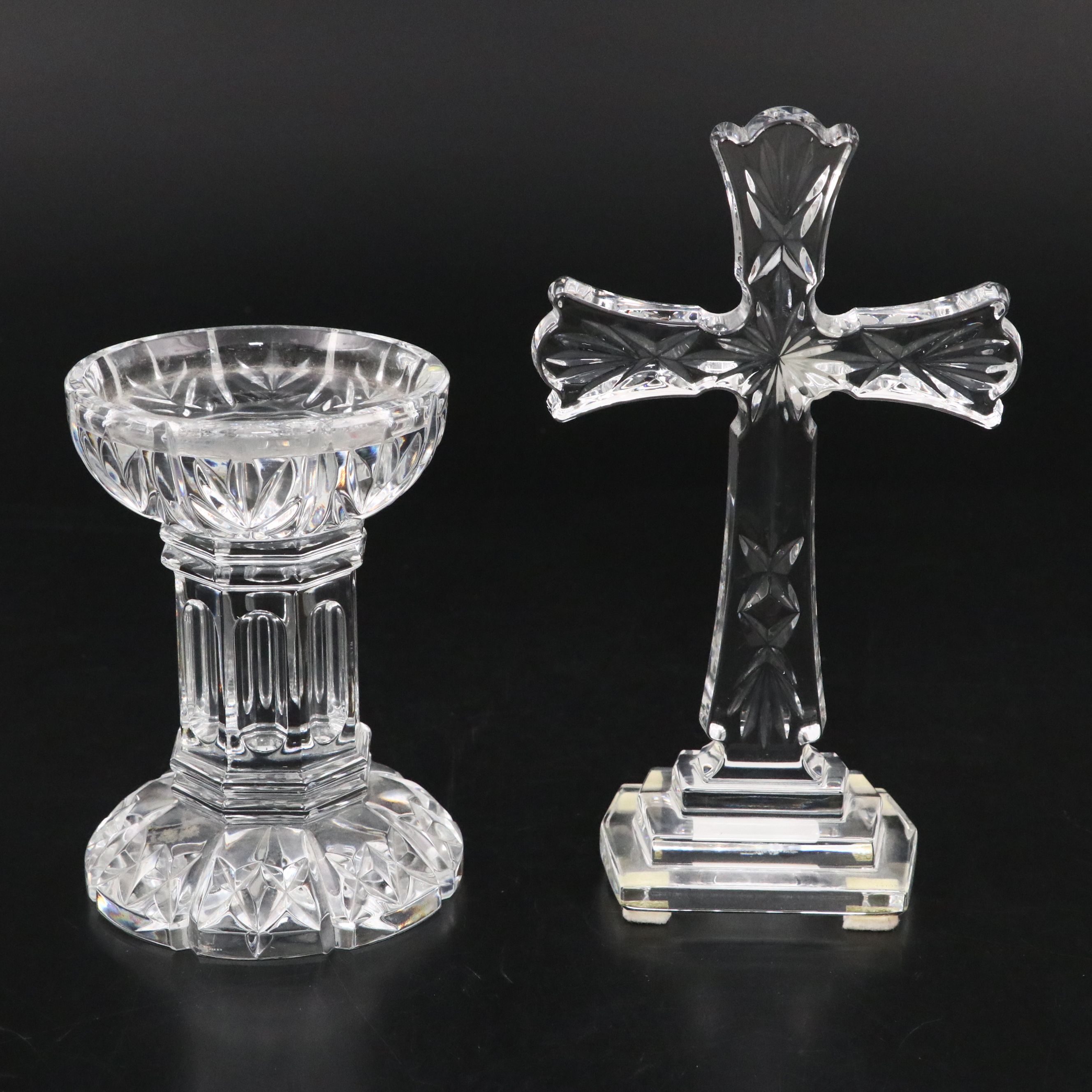 Waterford Crystal Standing Cross and Pillar Candle Holder