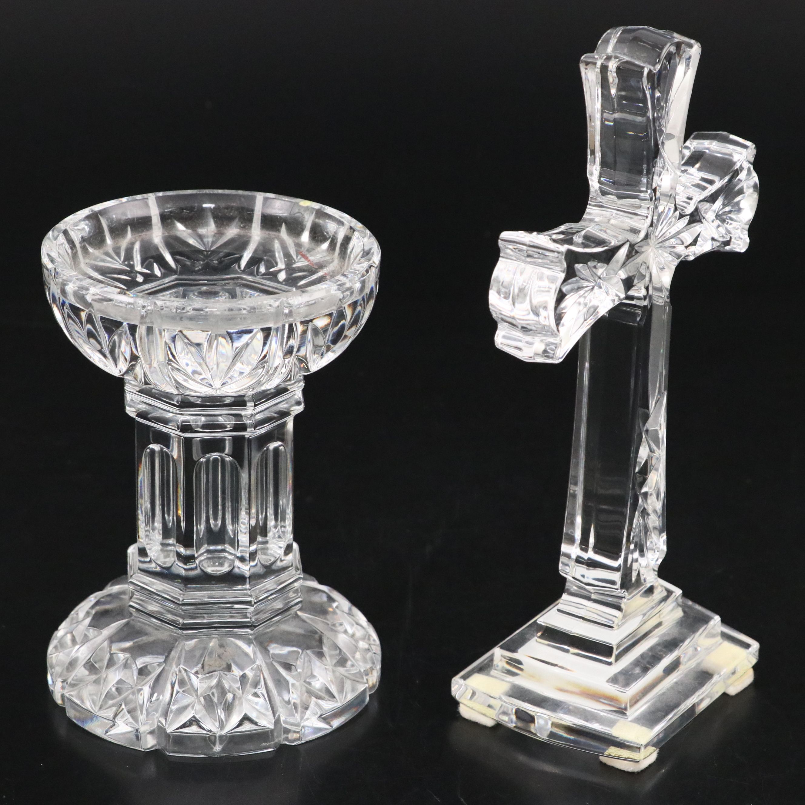 Waterford Crystal Standing Cross and Pillar Candle Holder